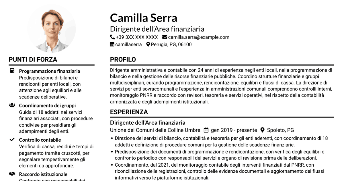 7 modelli di CV per Dirigente amministrativo-contabile, con esempi