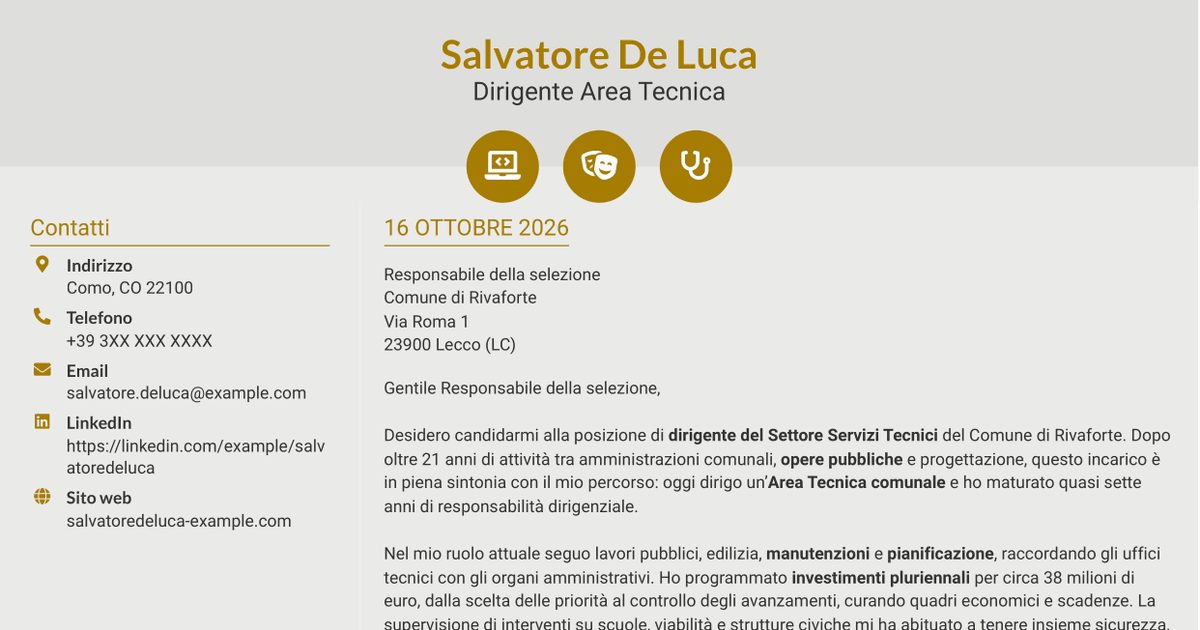 7 modelli di lettera di presentazione per Dirigente del Settore Servizi Tecnici, con esempi