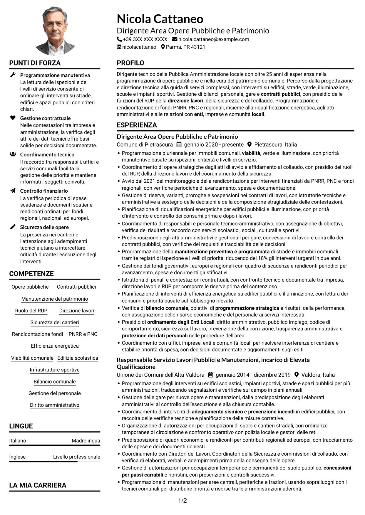 Esempio di curriculum — pagina 1