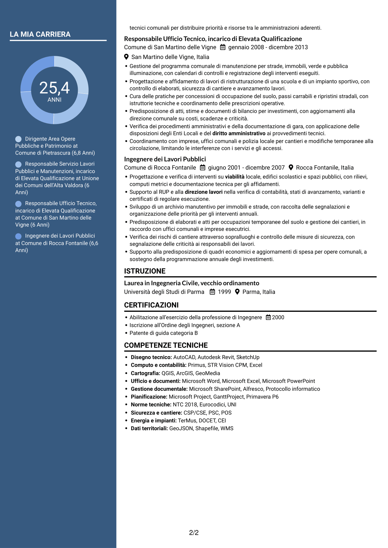 CV Elegante (formato con colonna laterale colorata e foto): Dirigente - Opere Pubbliche e Manutenzione del Patrimonio, pagina 2