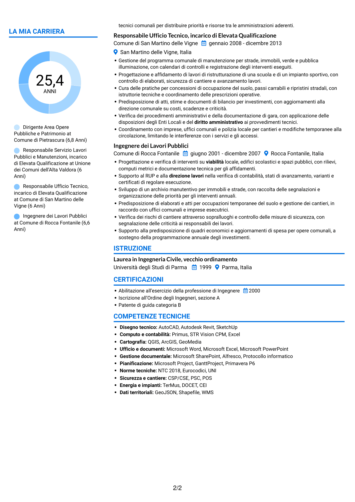 CV Audace (formato a due colonne con accenti colorati e foto): Dirigente - Opere Pubbliche e Manutenzione del Patrimonio, pagina 2