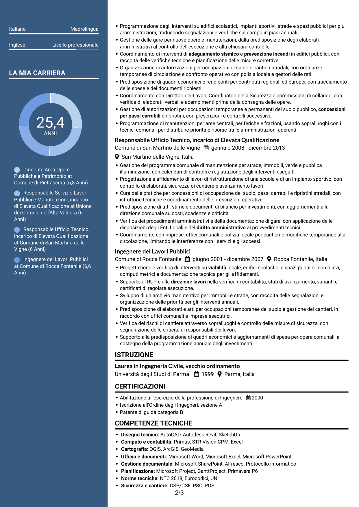 CV Signature (formato con colonna laterale colorata e foto grande): Dirigente - Opere Pubbliche e Manutenzione del Patrimonio, pagina 2