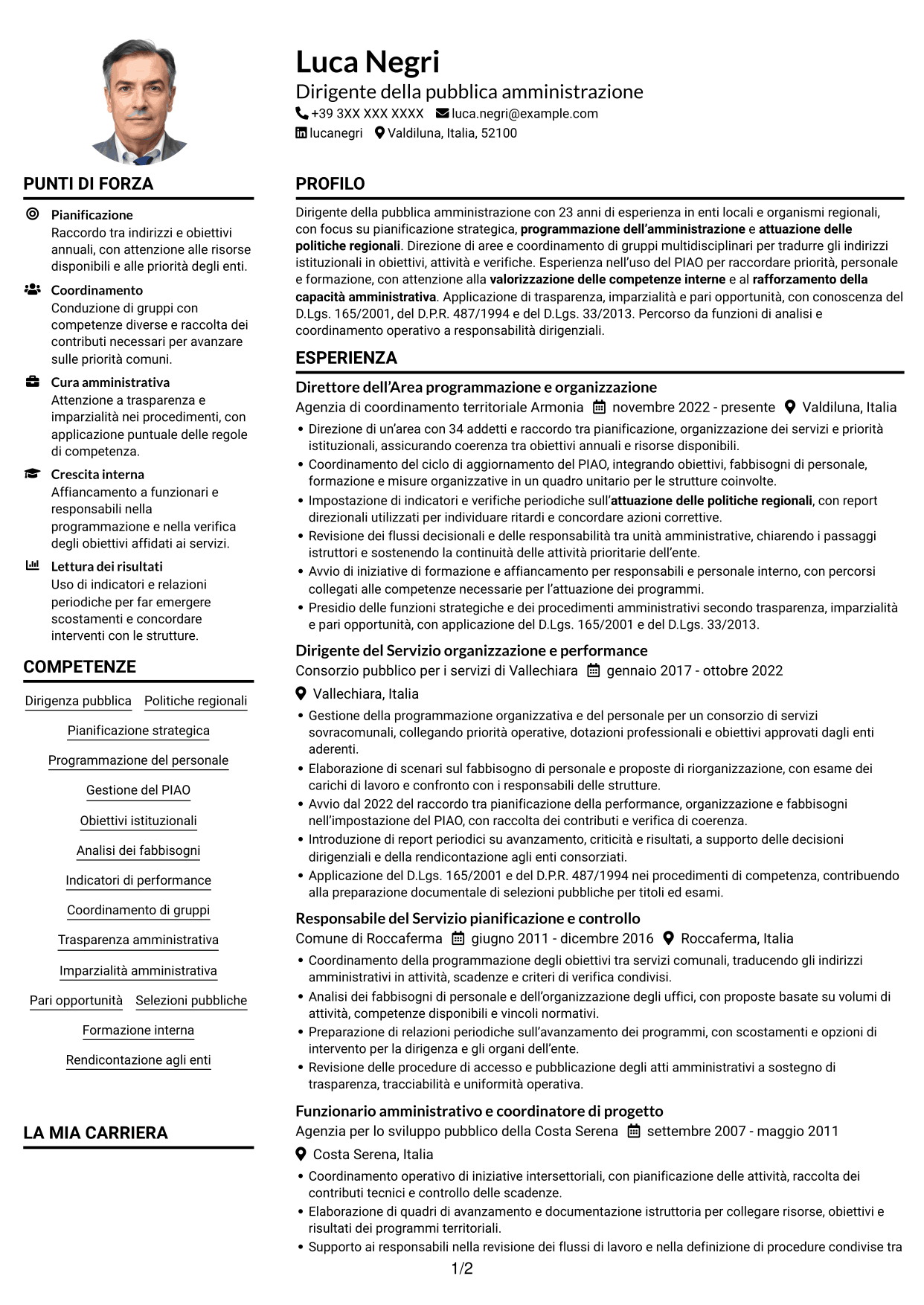 Esempio di curriculum — pagina 1
