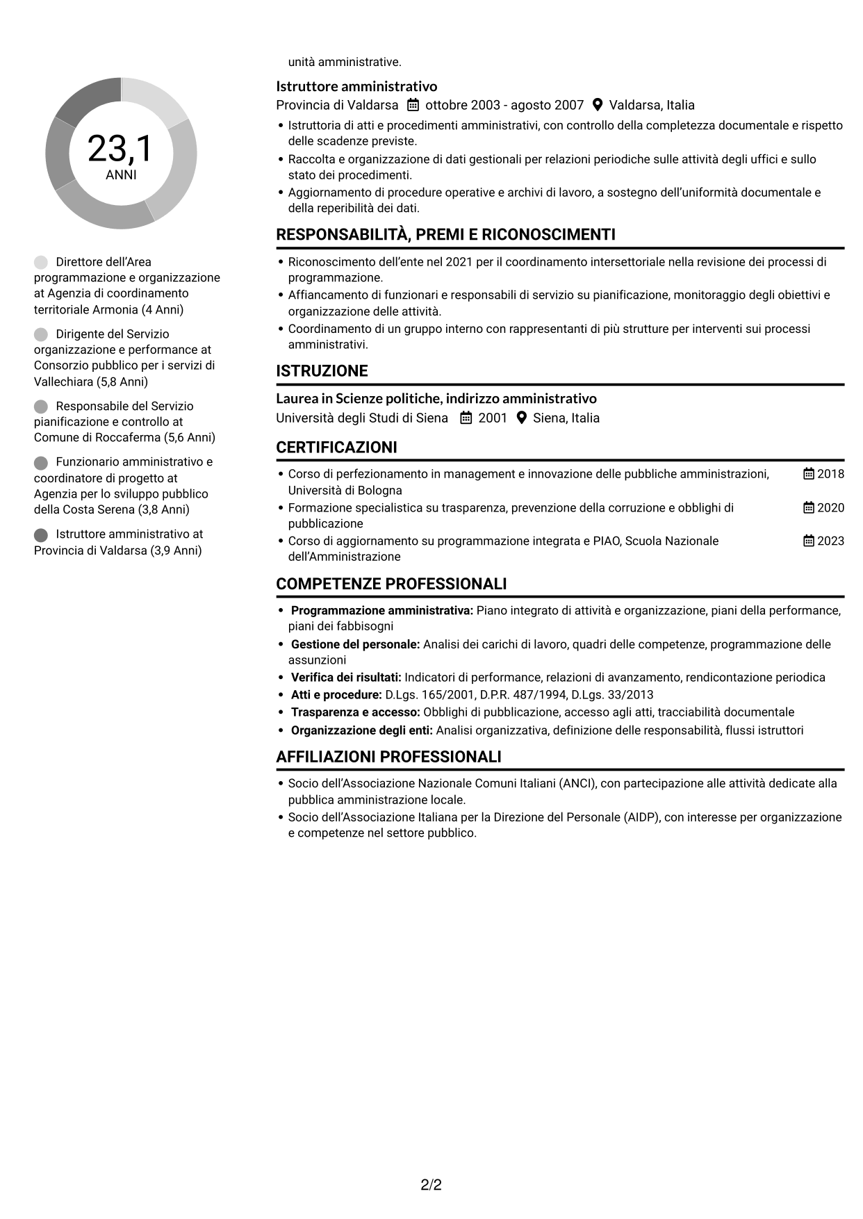 CV Compatto (formato sobrio a due colonne con foto): Dirigente - Politiche regionali, pagina 2