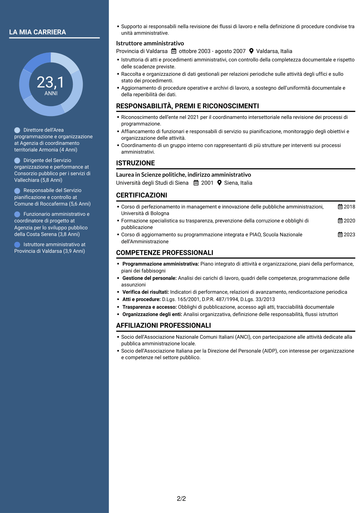 CV Signature (formato con colonna laterale colorata e foto grande): Dirigente - Politiche regionali, pagina 2