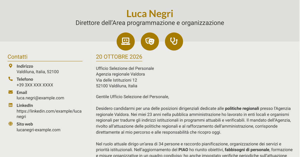 7 modelli di lettera di presentazione per Dirigente - Politiche regionali, con esempi