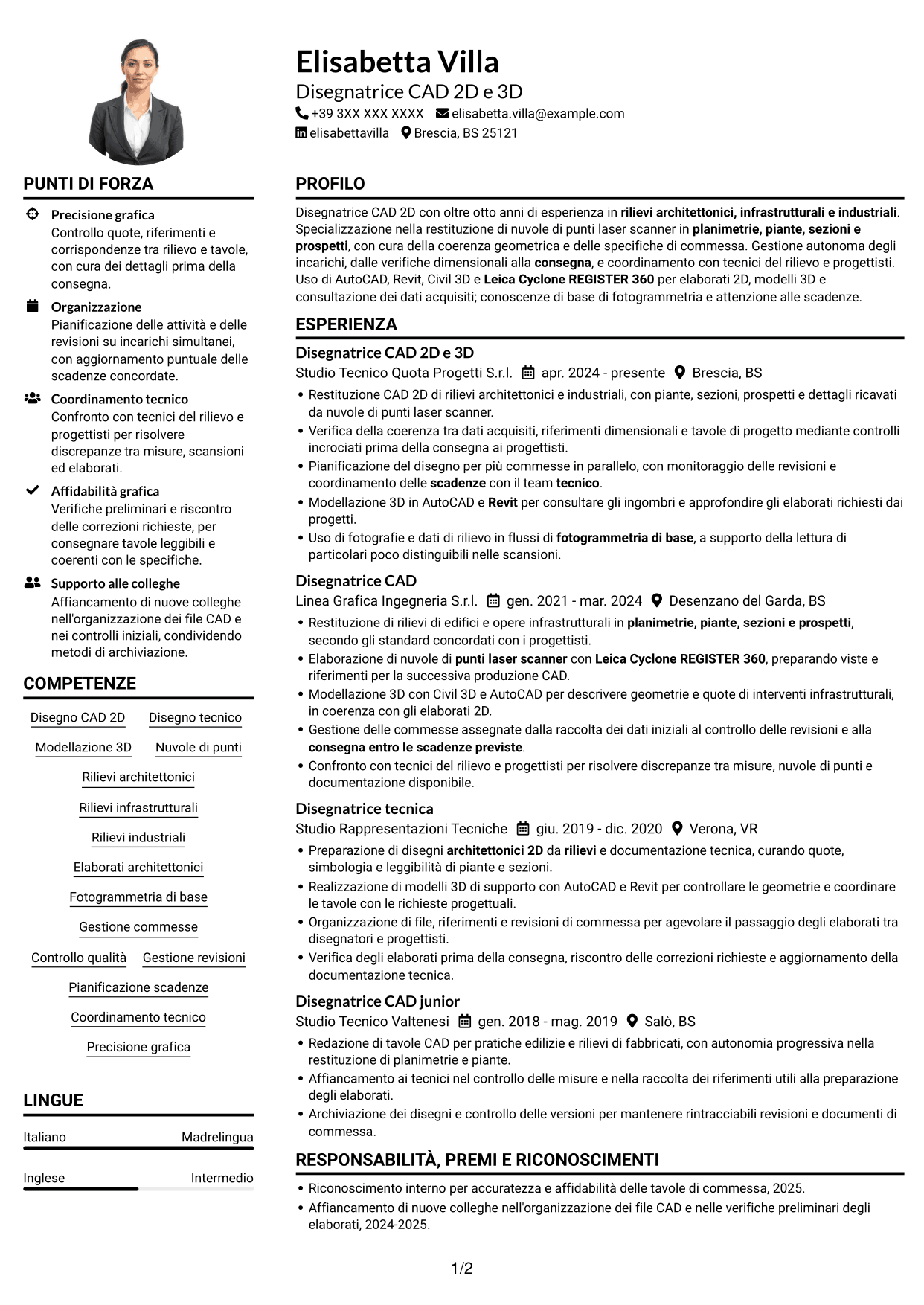 Esempio di curriculum — pagina 1