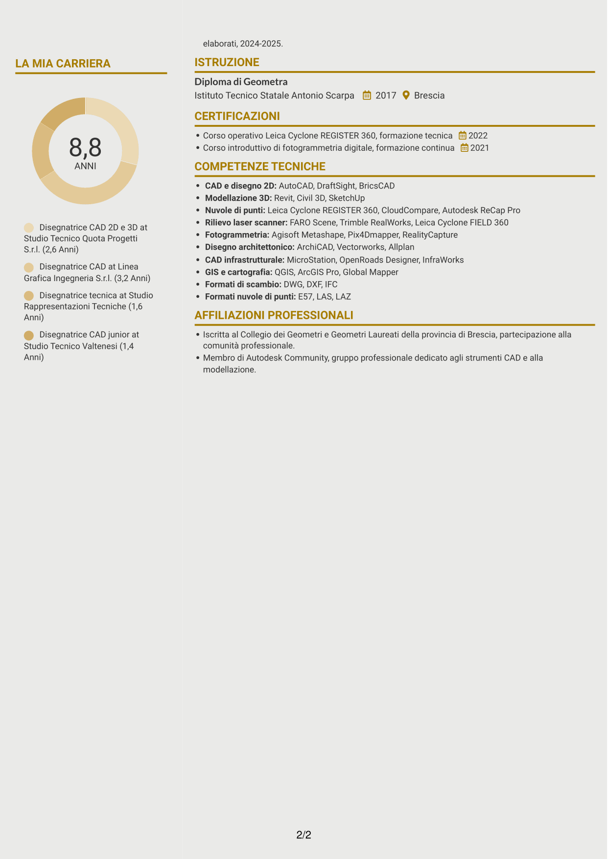 CV Dinamico (formato a due colonne con icone): Disegnatore CAD 2D - Rilievi laser scanner, pagina 2