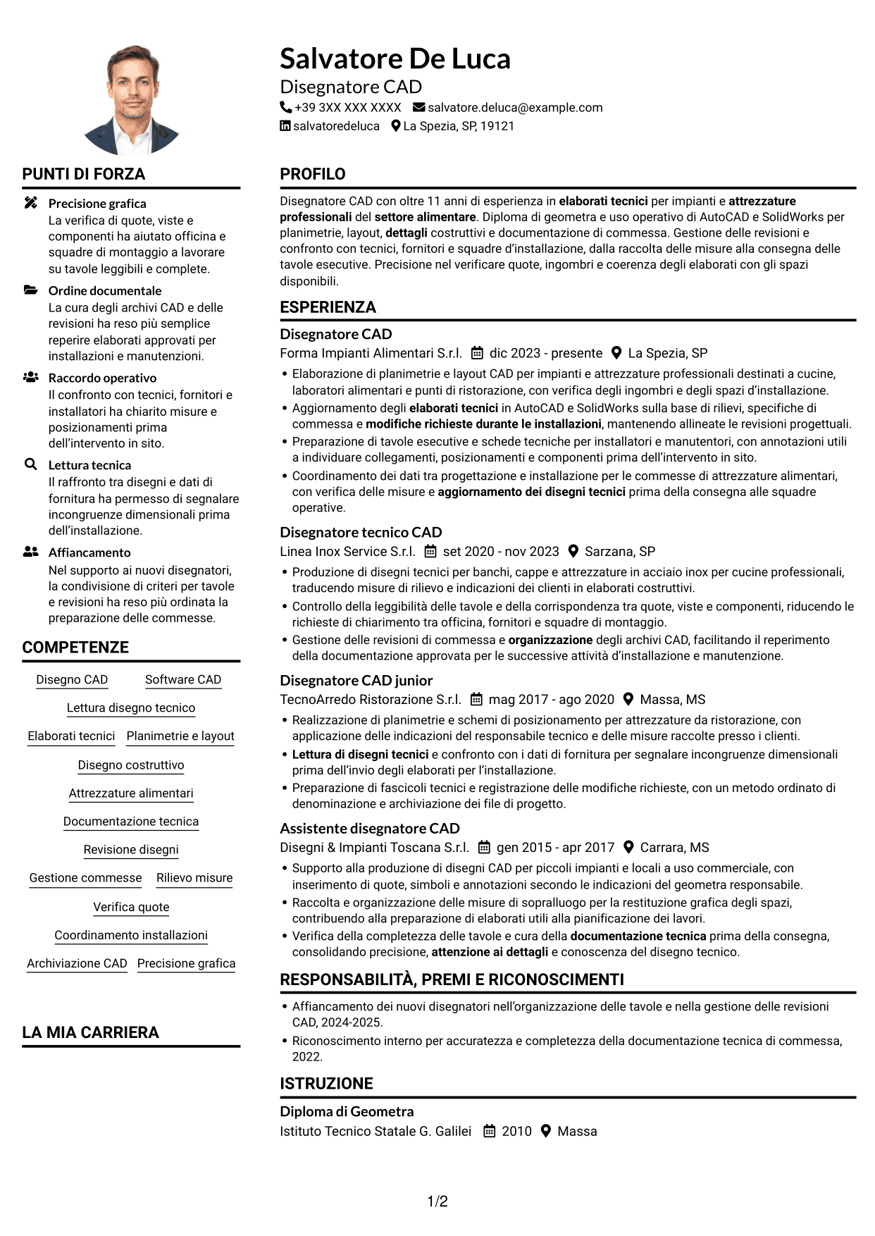 Esempio di curriculum — pagina 1