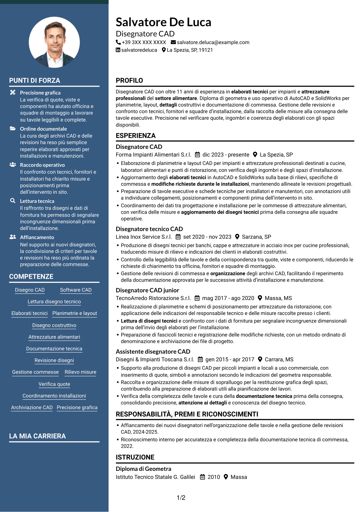 CV Elegante (formato con colonna laterale colorata e foto): Disegnatore CAD - Attrezzature per il settore alimentare, pagina 1