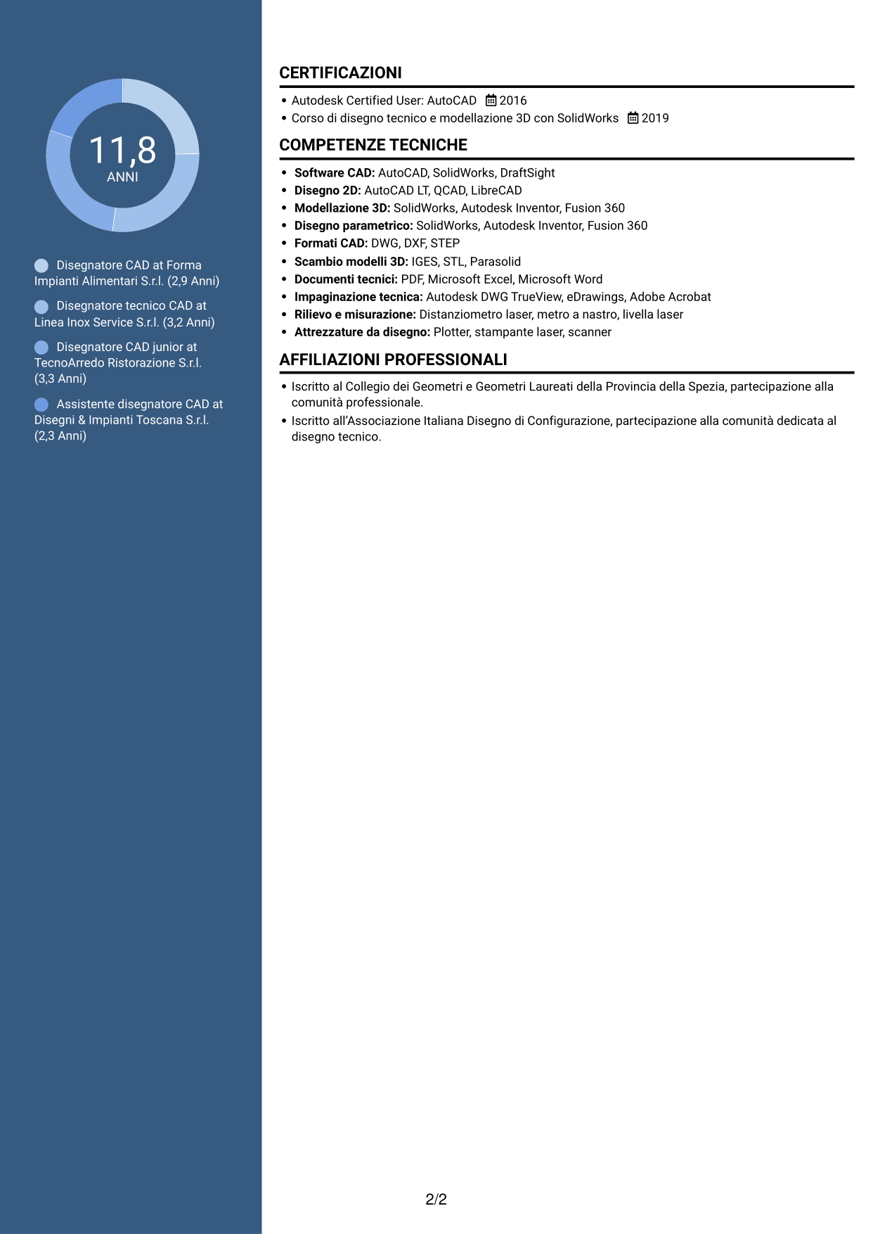 CV Elegante (formato con colonna laterale colorata e foto): Disegnatore CAD - Attrezzature per il settore alimentare, pagina 2