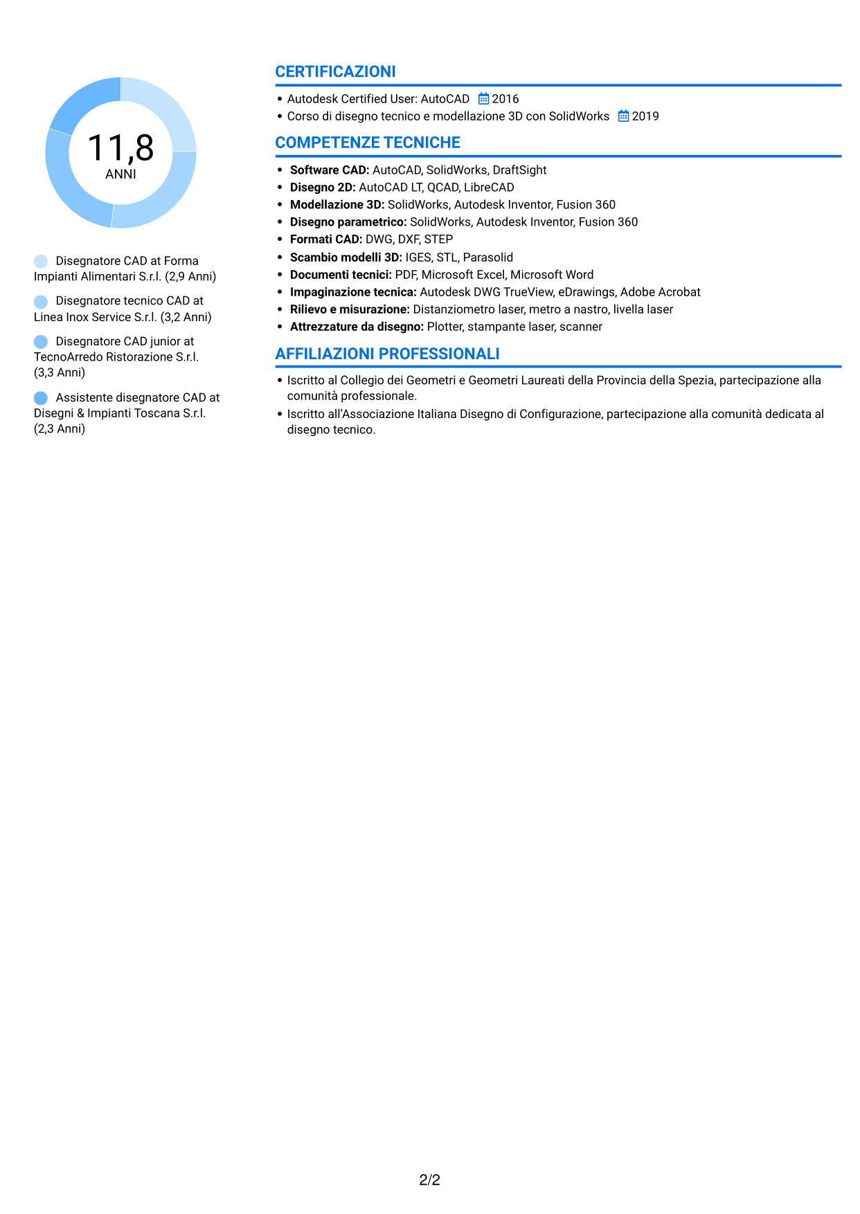 CV Audace (formato a due colonne con accenti colorati e foto): Disegnatore CAD - Attrezzature per il settore alimentare, pagina 2