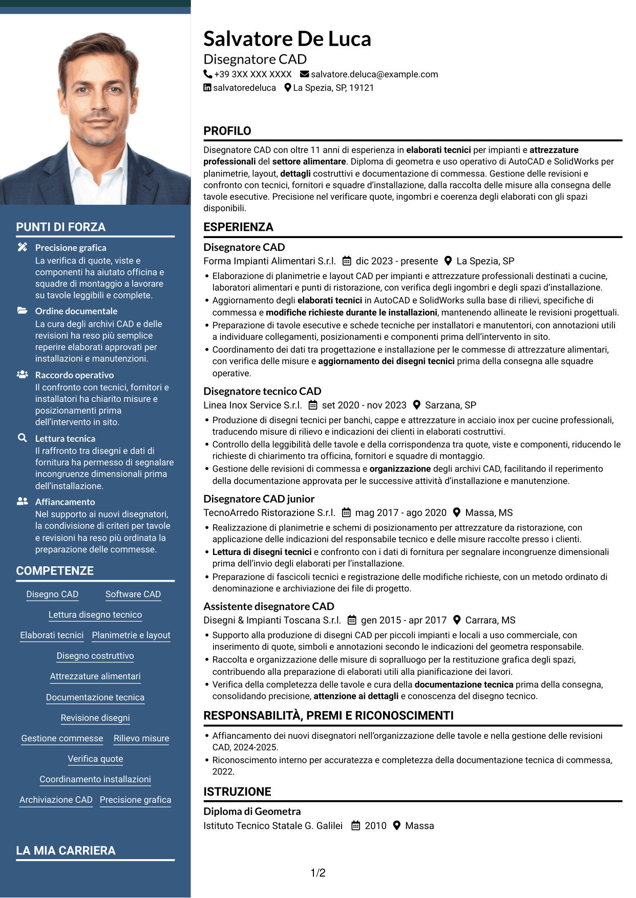 CV Signature (formato con colonna laterale colorata e foto grande): Disegnatore CAD - Attrezzature per il settore alimentare, pagina 1