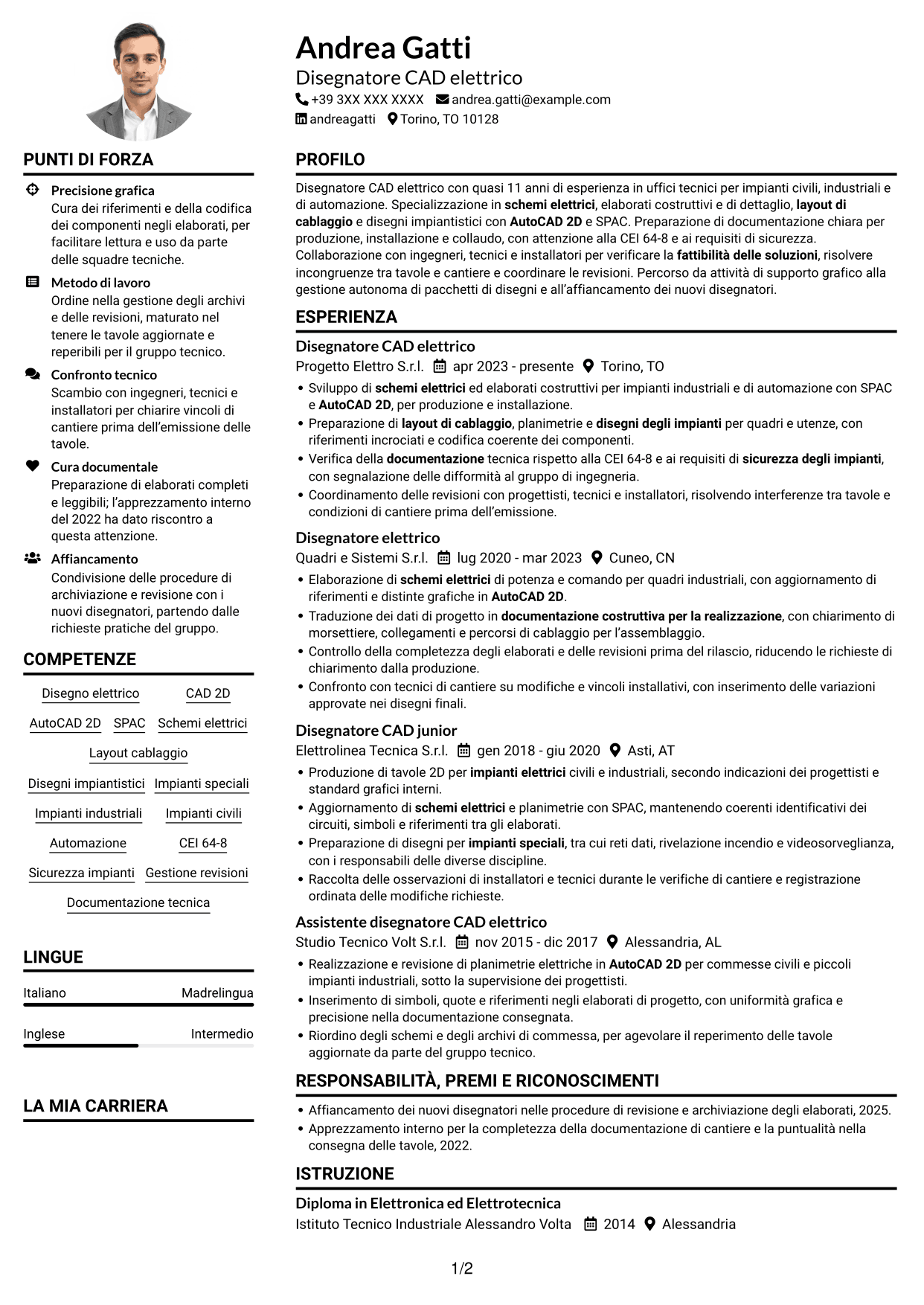 Esempio di curriculum — pagina 1
