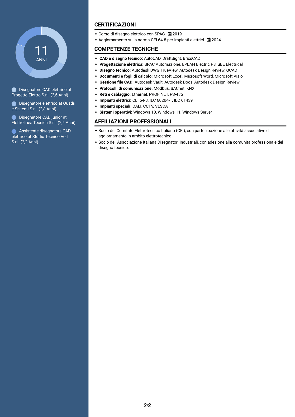CV Elegante (formato con colonna laterale colorata e foto): Disegnatore CAD - Impiantistica elettrica, pagina 2