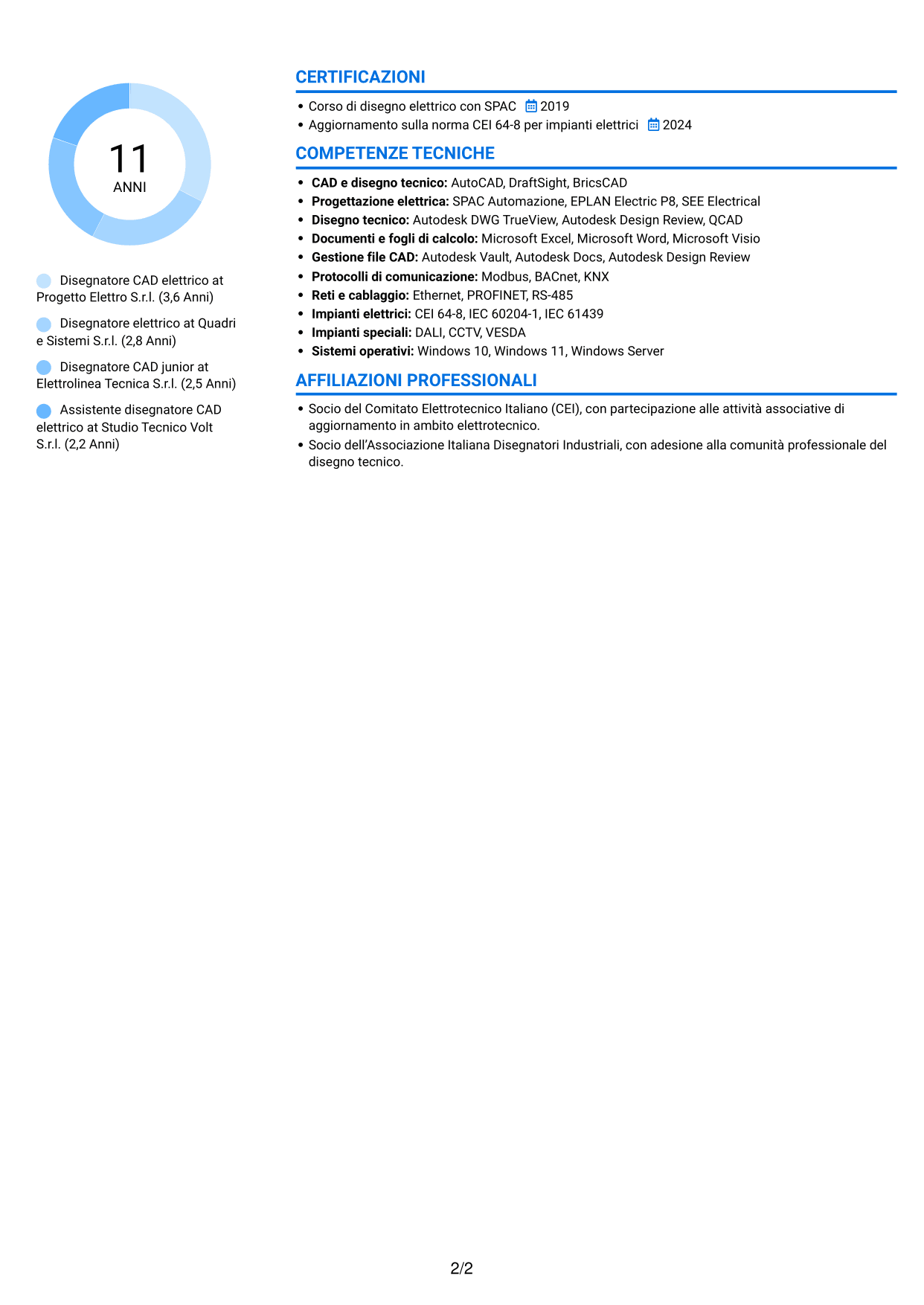 CV Audace (formato a due colonne con accenti colorati e foto): Disegnatore CAD - Impiantistica elettrica, pagina 2