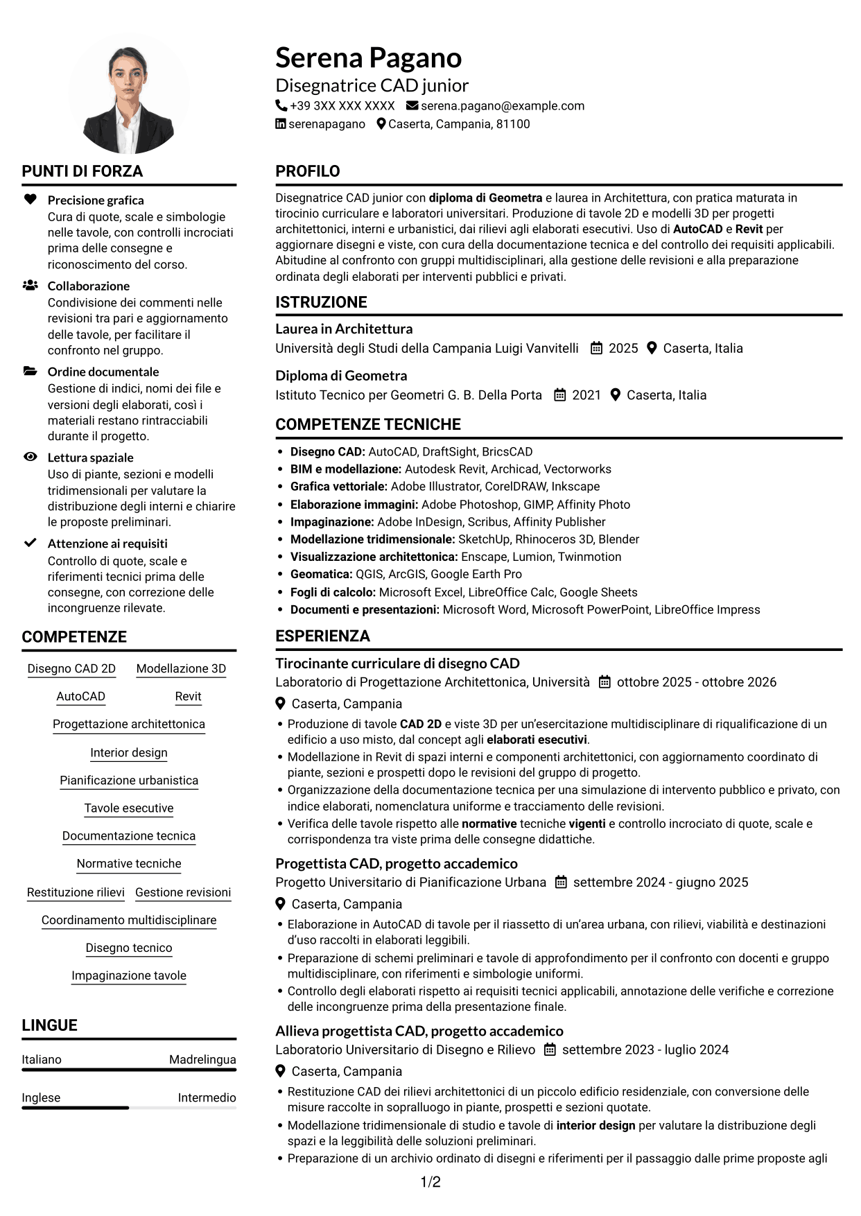 Esempio di curriculum — pagina 1