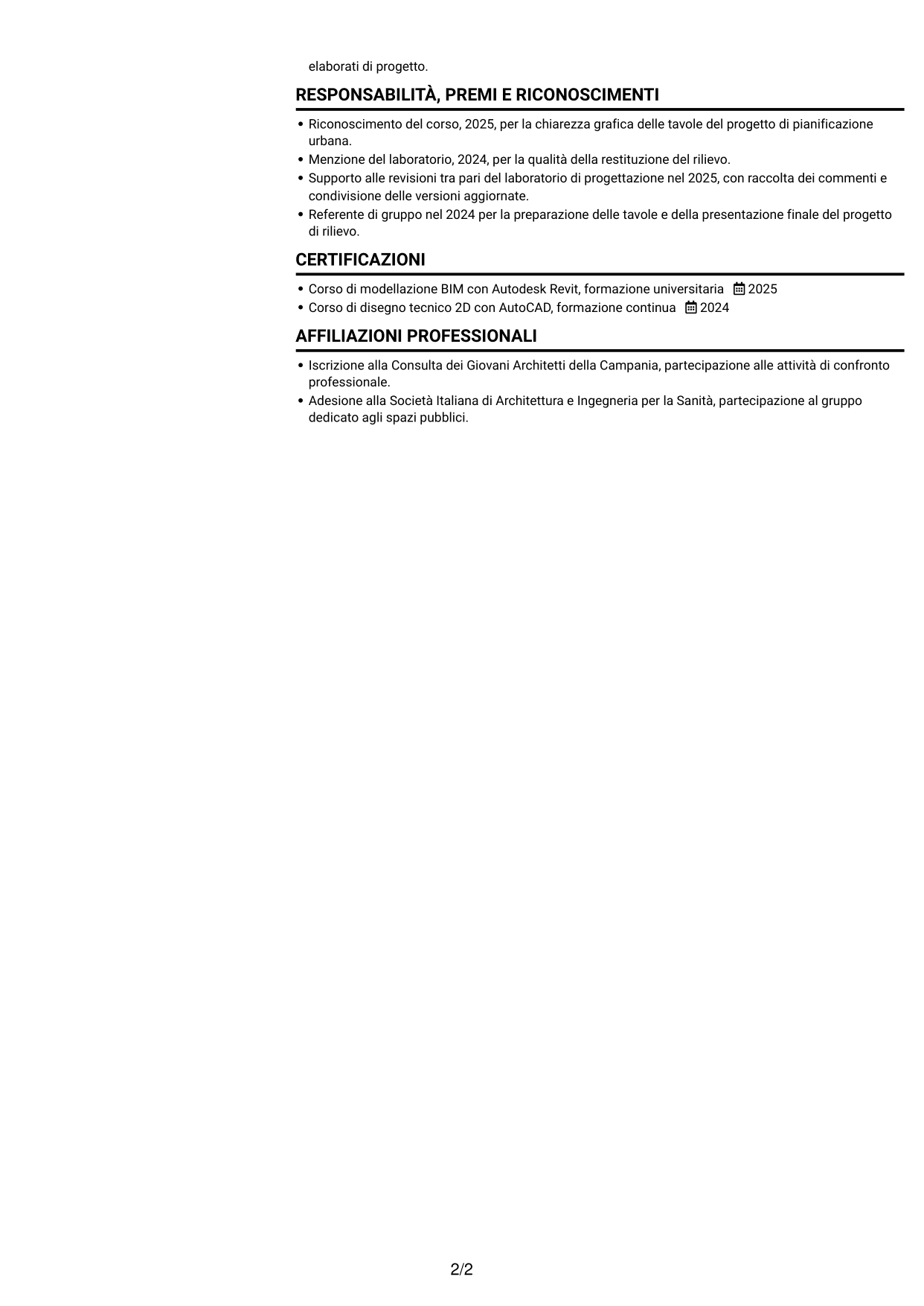 CV Compatto (formato sobrio a due colonne con foto): Disegnatore CAD Junior - Progettazione architettonica e urbanistica, pagina 2