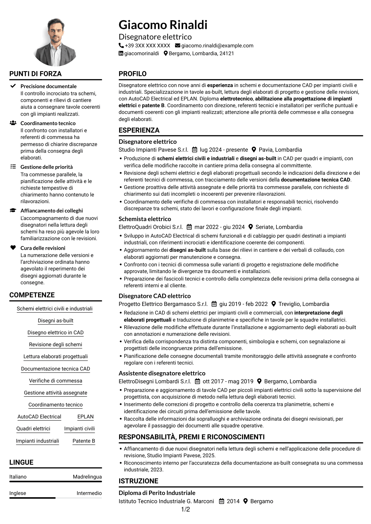 Esempio di curriculum — pagina 1