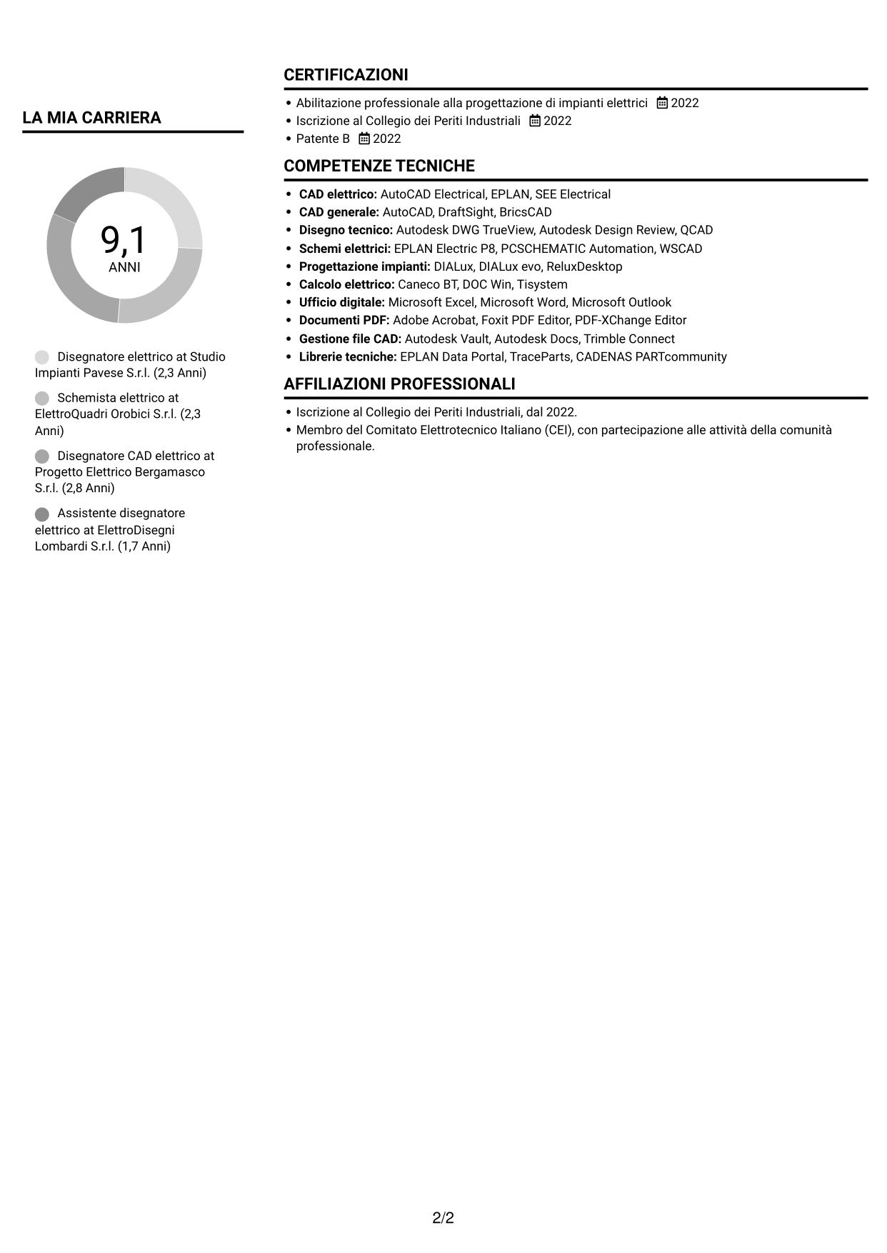 CV Compatto (formato sobrio a due colonne con foto): Disegnatore elettrico - Schemi civili e industriali, pagina 2