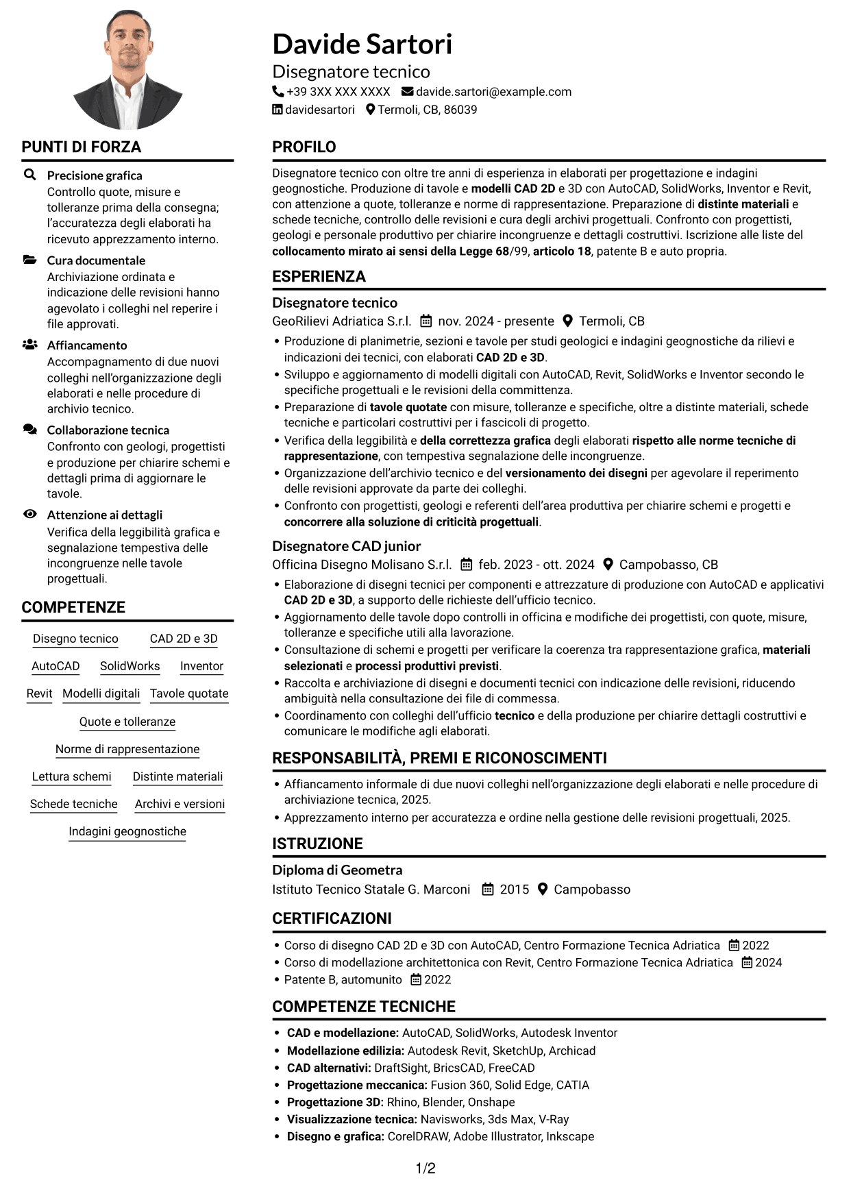 Esempio di curriculum — pagina 1