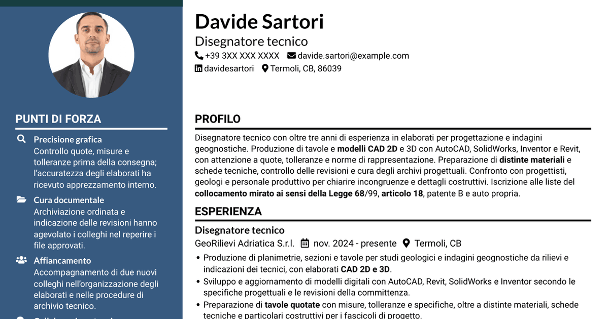7 modelli di CV per Disegnatore Tecnico - Geologia e indagini geognostiche, con esempi