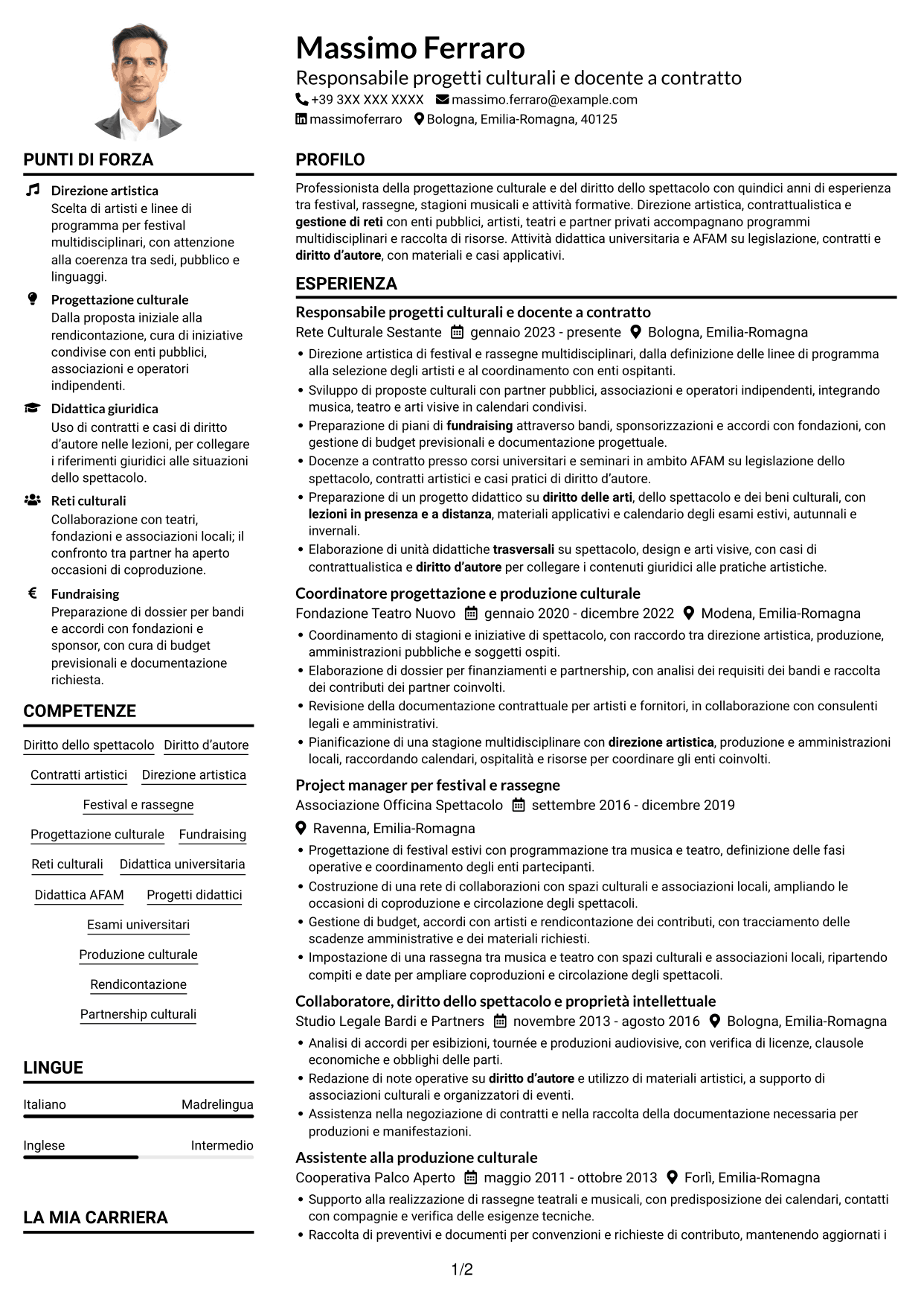 Esempio di curriculum — pagina 1
