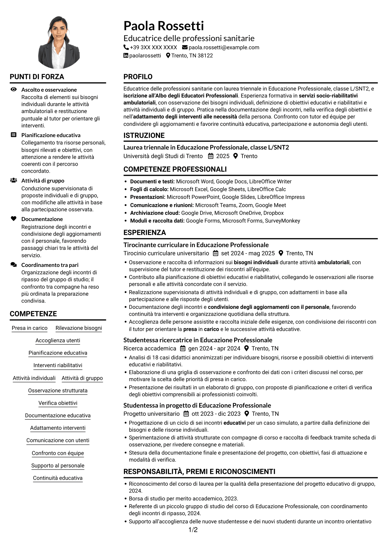 Esempio di curriculum — pagina 1