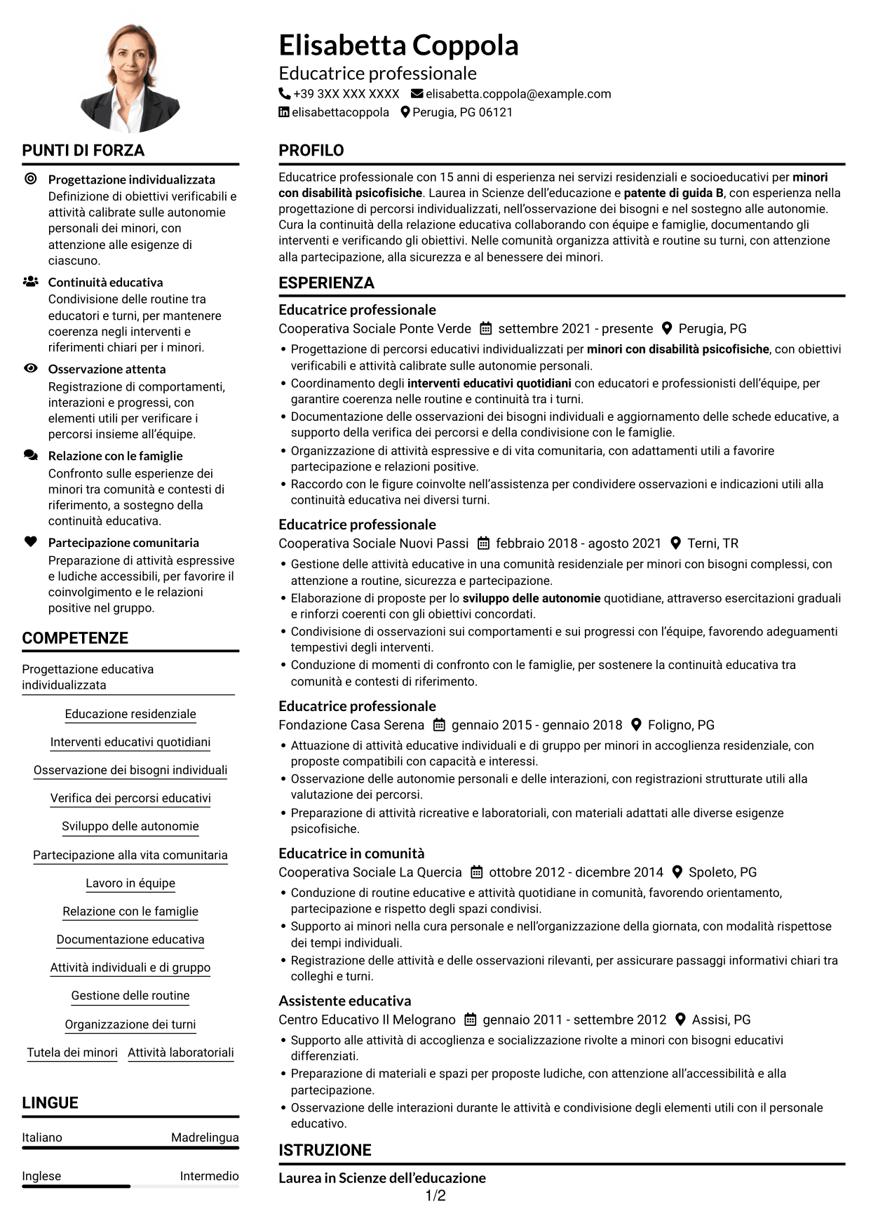Esempio di curriculum — pagina 1