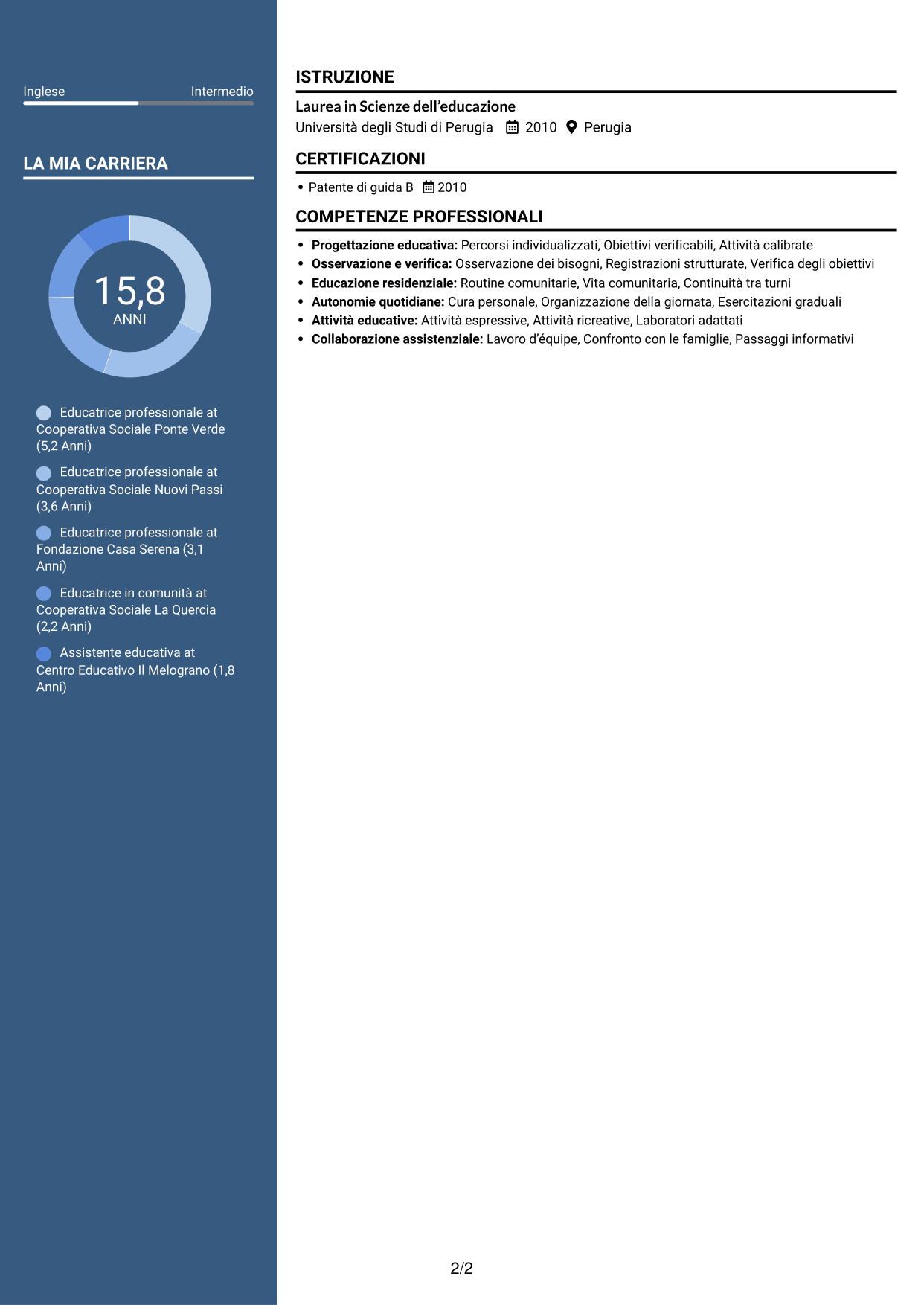 CV Elegante (formato con colonna laterale colorata e foto): Educatore professionale - Disabilità psicofisiche, pagina 2