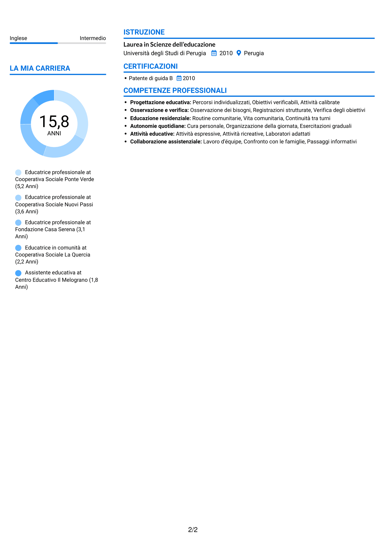 CV Audace (formato a due colonne con accenti colorati e foto): Educatore professionale - Disabilità psicofisiche, pagina 2