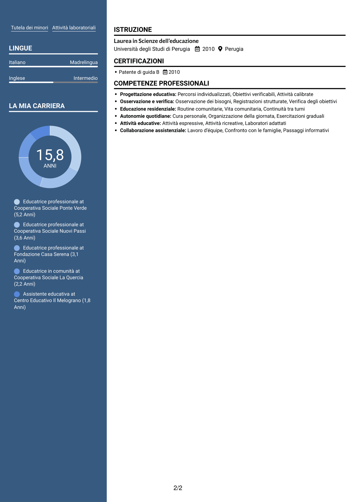 CV Signature (formato con colonna laterale colorata e foto grande): Educatore professionale - Disabilità psicofisiche, pagina 2