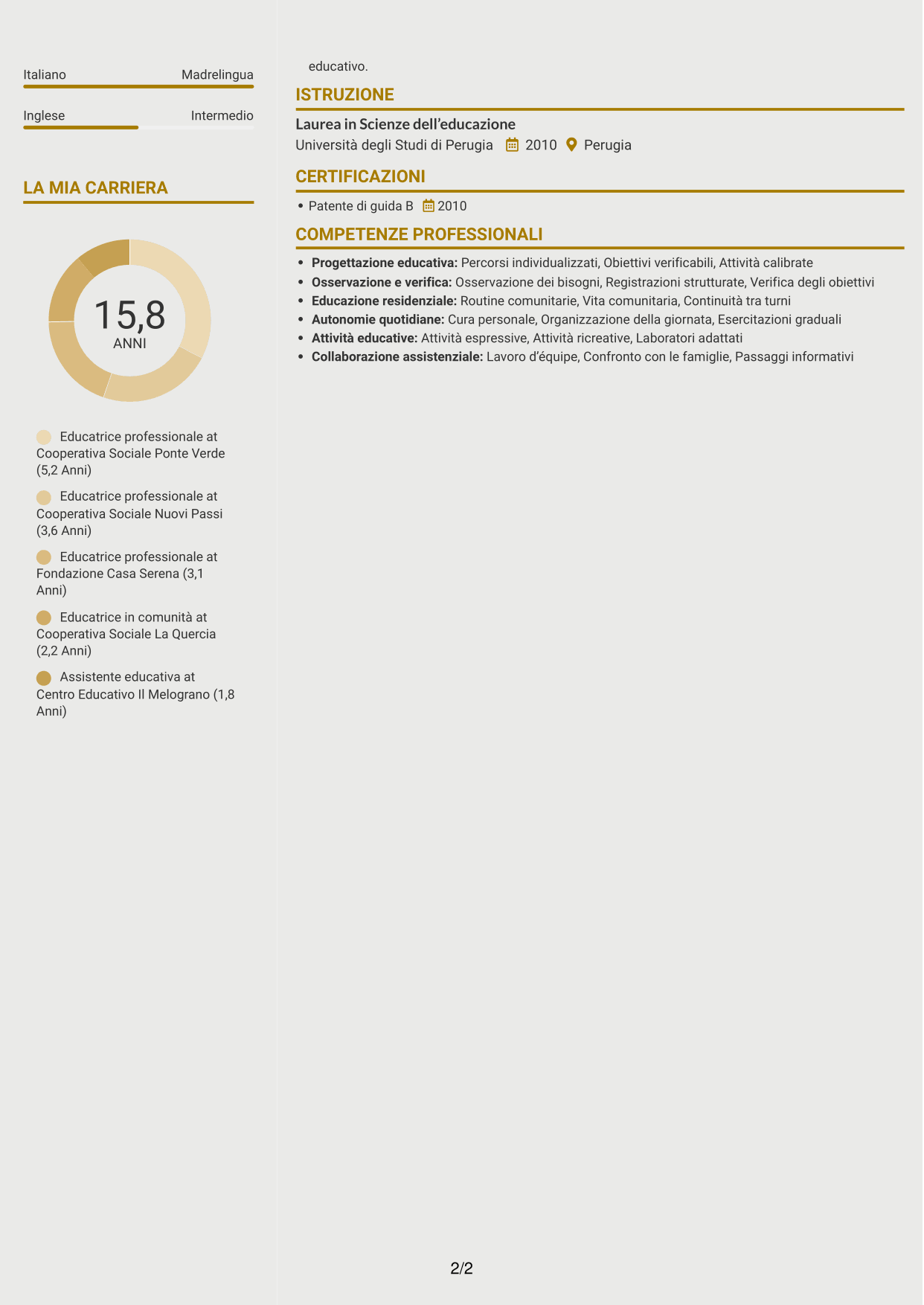 CV Dinamico (formato a due colonne con icone): Educatore professionale - Disabilità psicofisiche, pagina 2