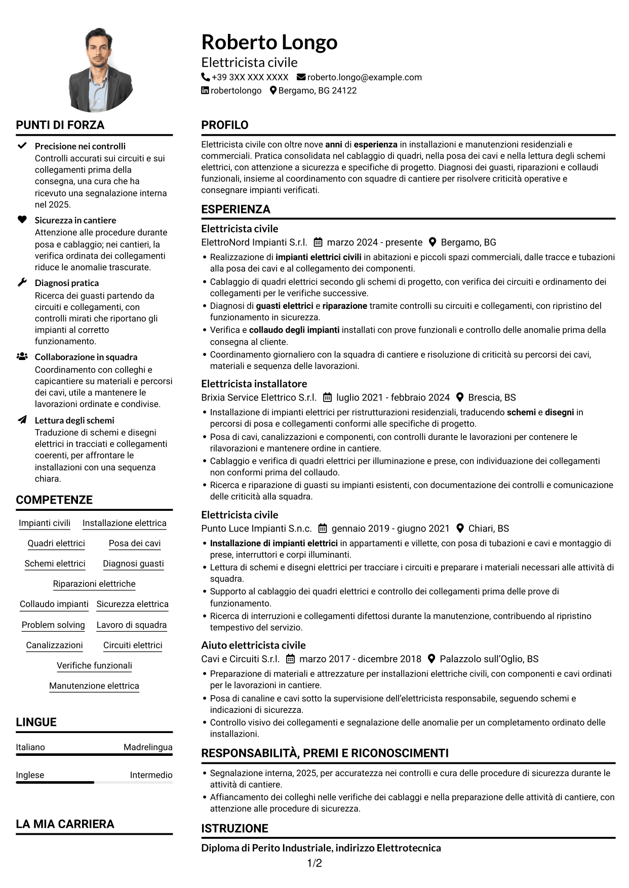 Esempio di curriculum — pagina 1