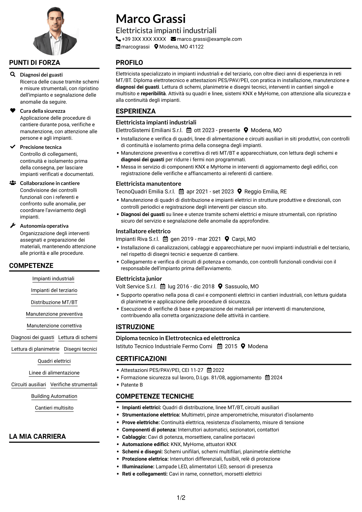 Esempio di curriculum — pagina 1