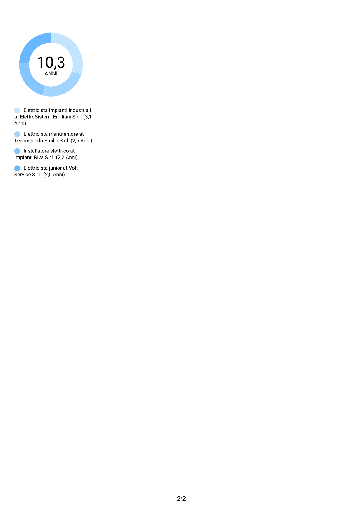 CV Audace (formato a due colonne con accenti colorati e foto): Elettricista - Impianti industriali MT/BT, pagina 2