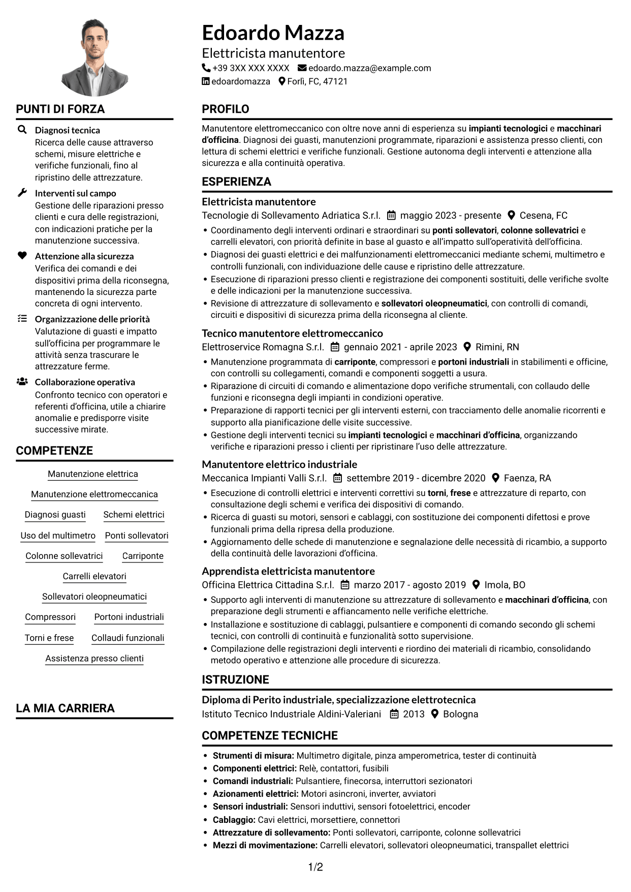 Esempio di curriculum — pagina 1