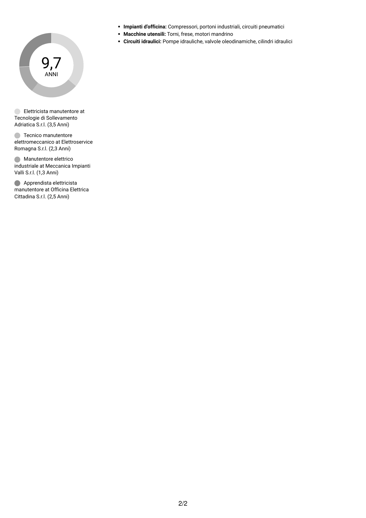 CV Compatto (formato sobrio a due colonne con foto): Elettricista manutentore - Impianti e attrezzature d'officina, pagina 2