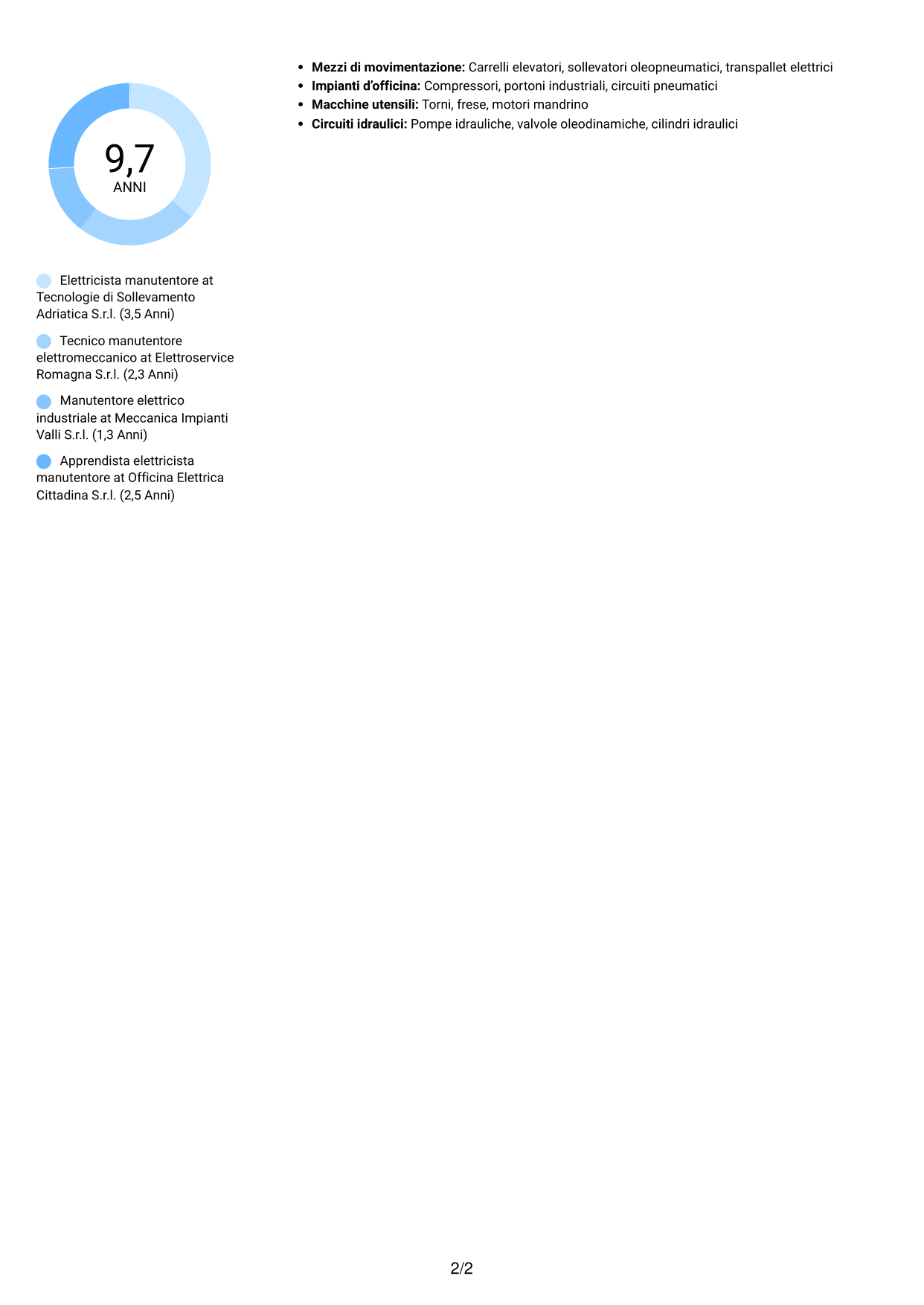 CV Audace (formato a due colonne con accenti colorati e foto): Elettricista manutentore - Impianti e attrezzature d'officina, pagina 2