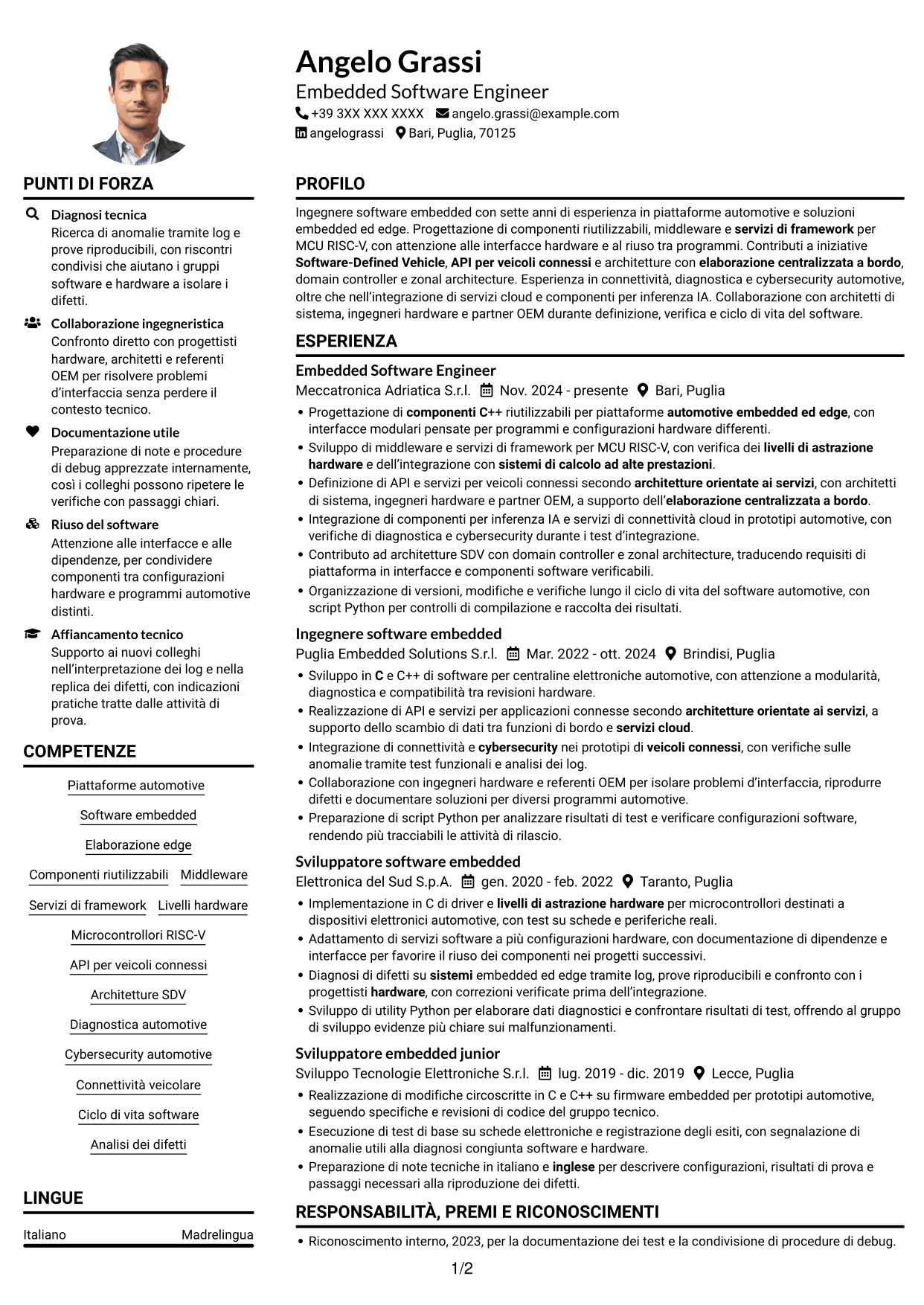 Esempio di curriculum — pagina 1