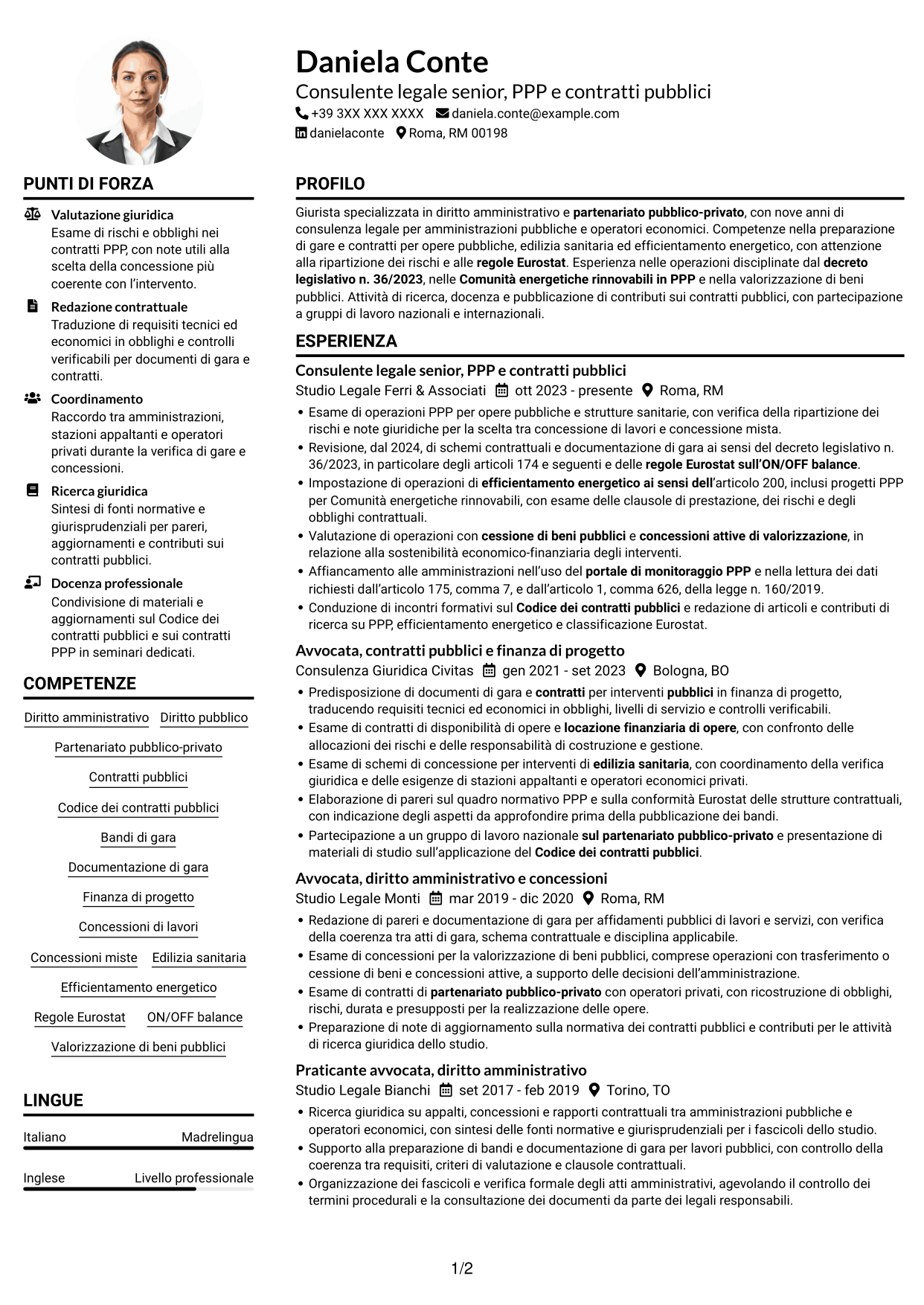 Esempio di curriculum — pagina 1