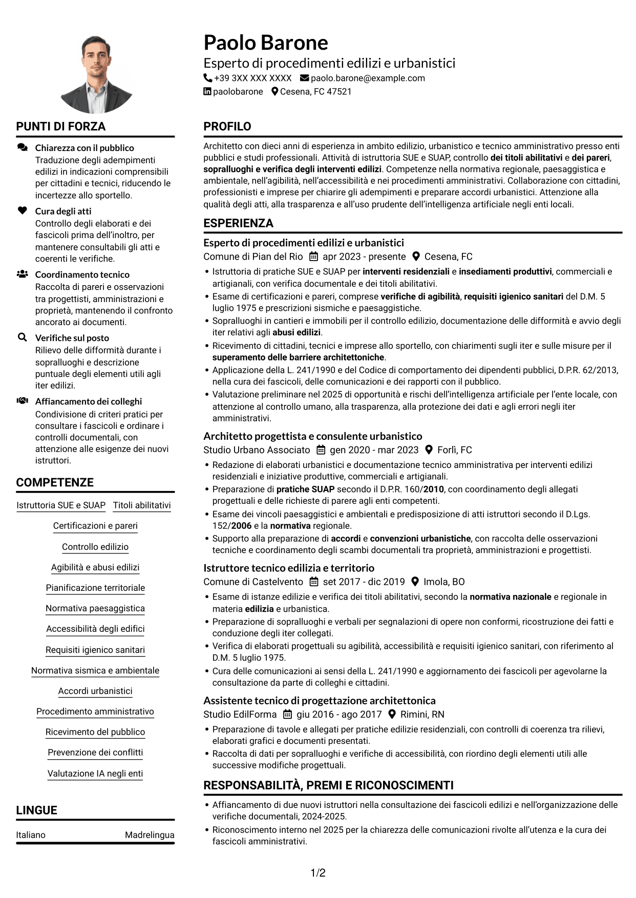Esempio di curriculum — pagina 1
