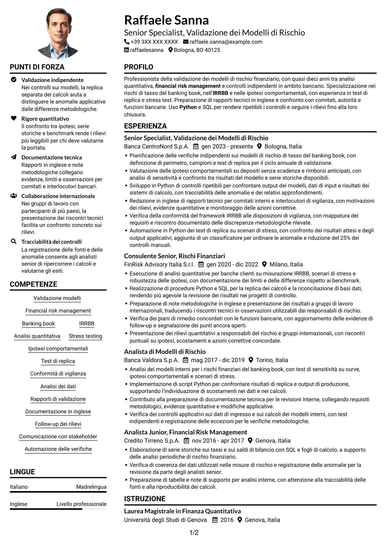 Esempio di curriculum — pagina 1