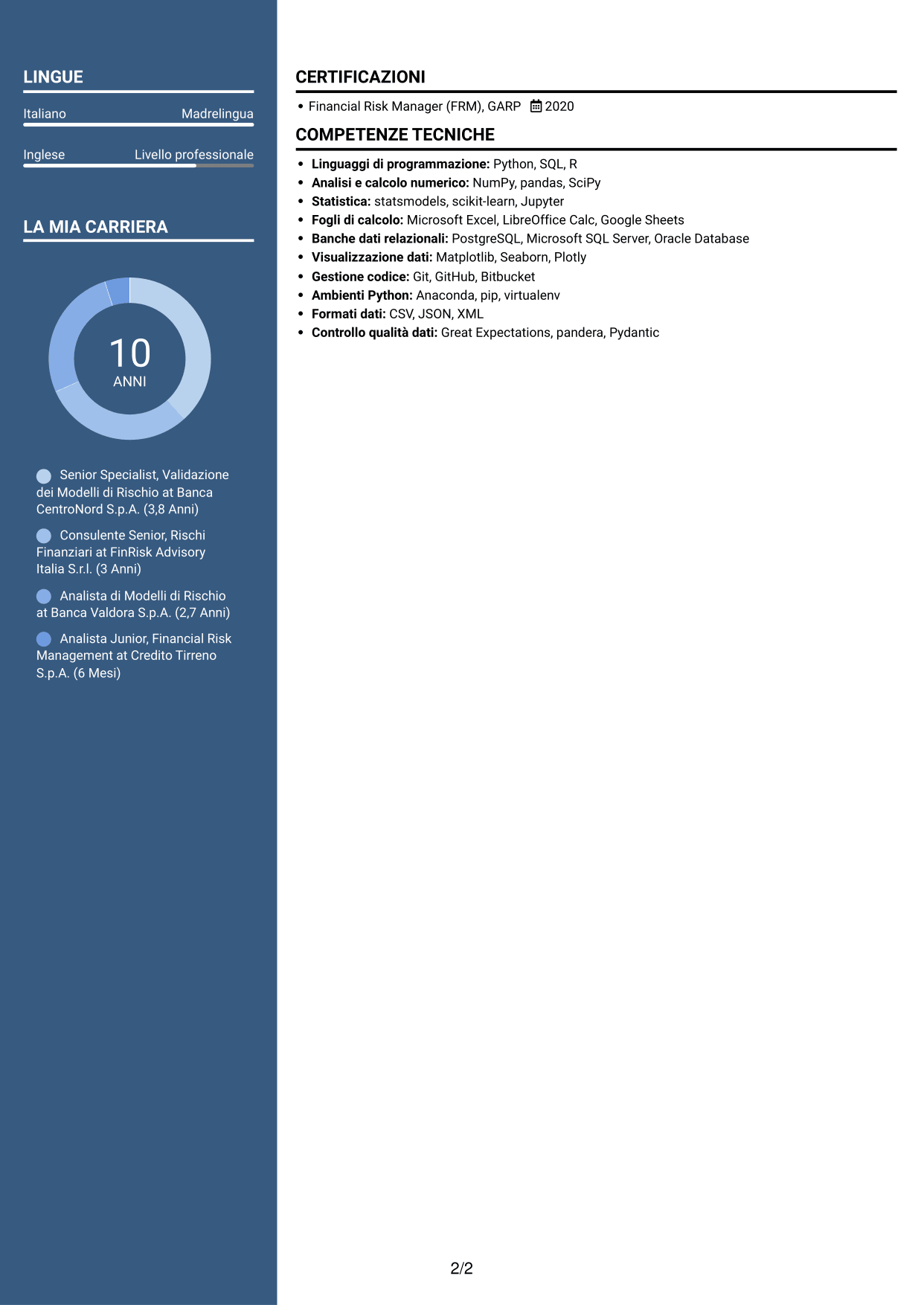 CV Signature (formato con colonna laterale colorata e foto grande): Esperto di Validazione dei Modelli di Rischio - Rischi Finanziari di Banking Book, pagina 2