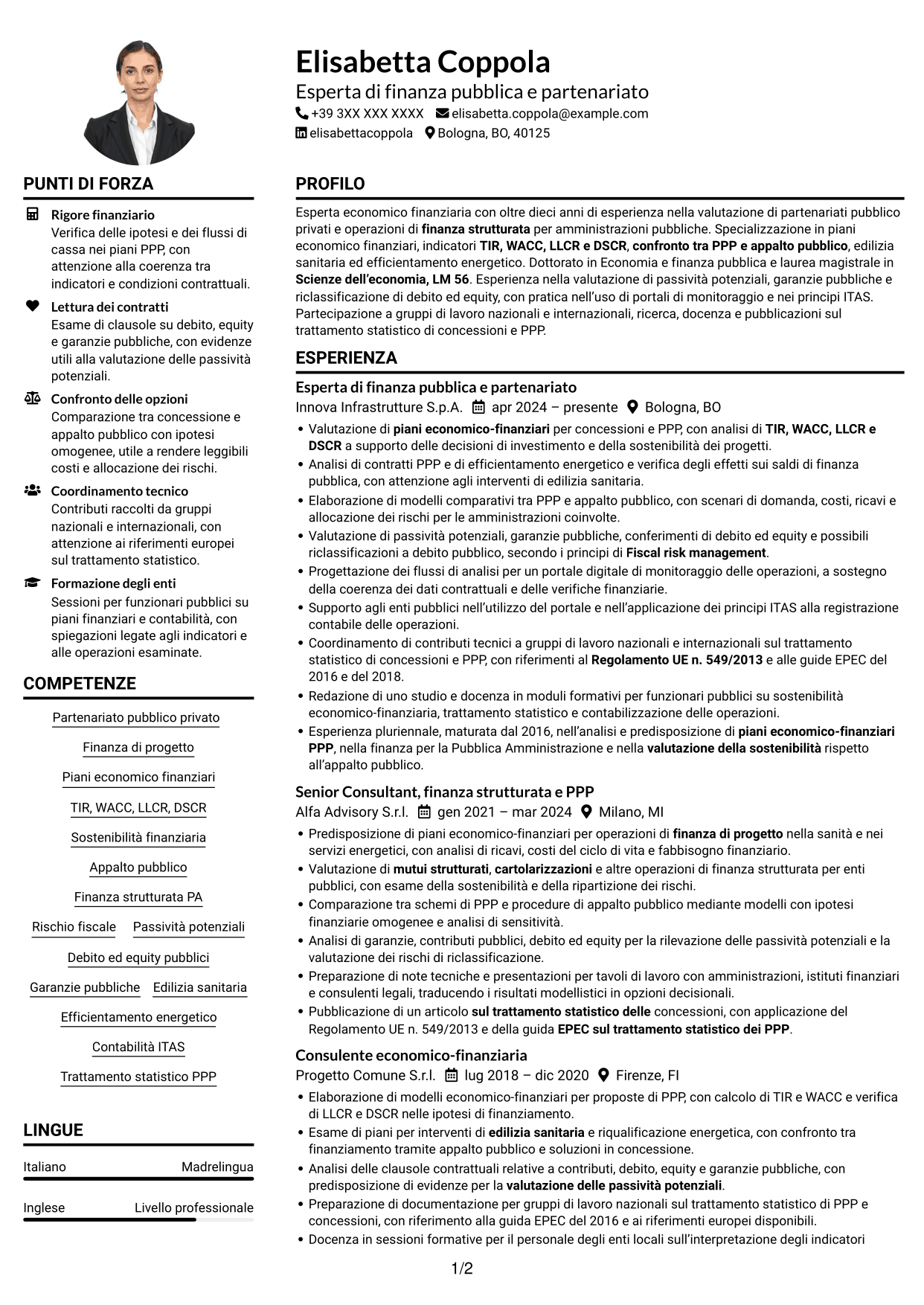 Esempio di curriculum — pagina 1
