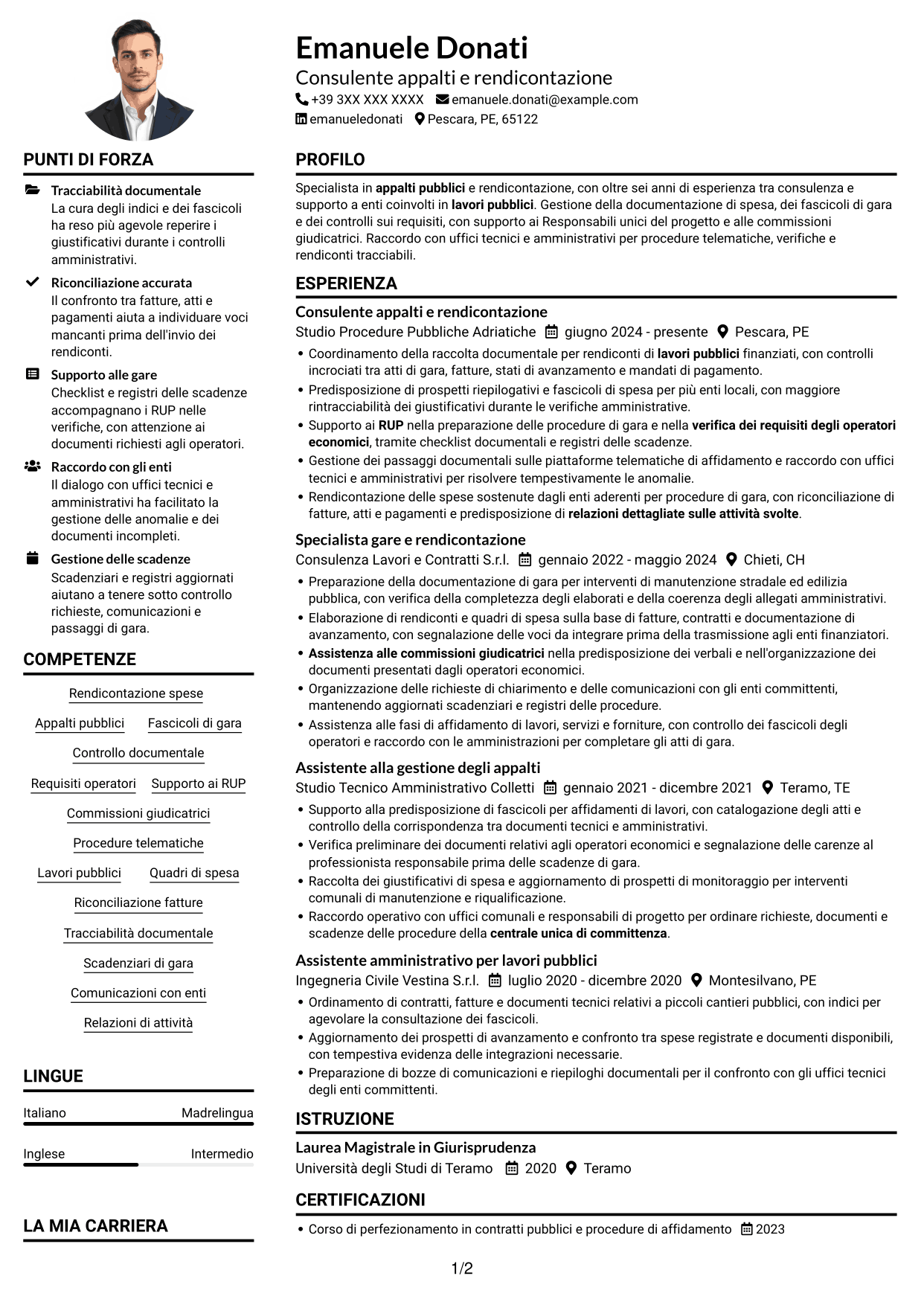 Esempio di curriculum — pagina 1