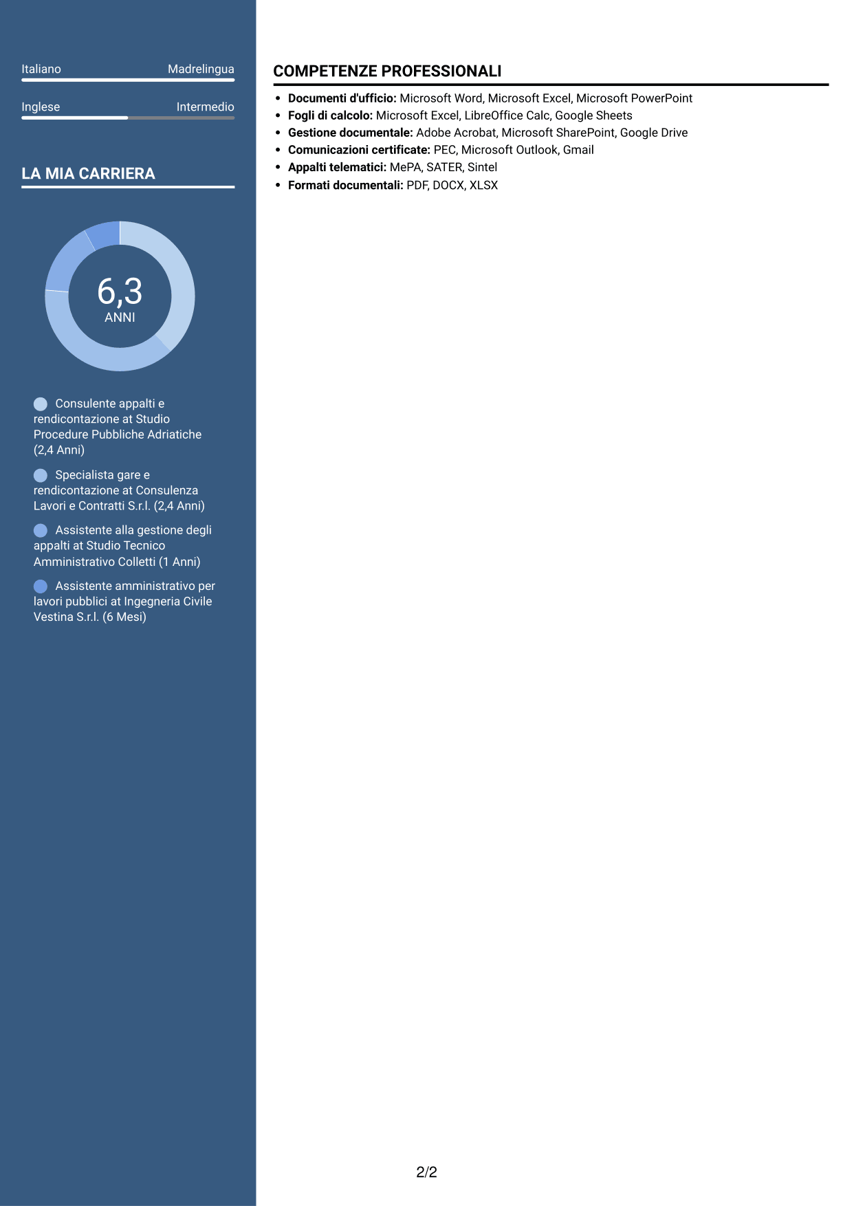 CV Signature (formato con colonna laterale colorata e foto grande): Esperto in rendicontazione appalti pubblici, pagina 2