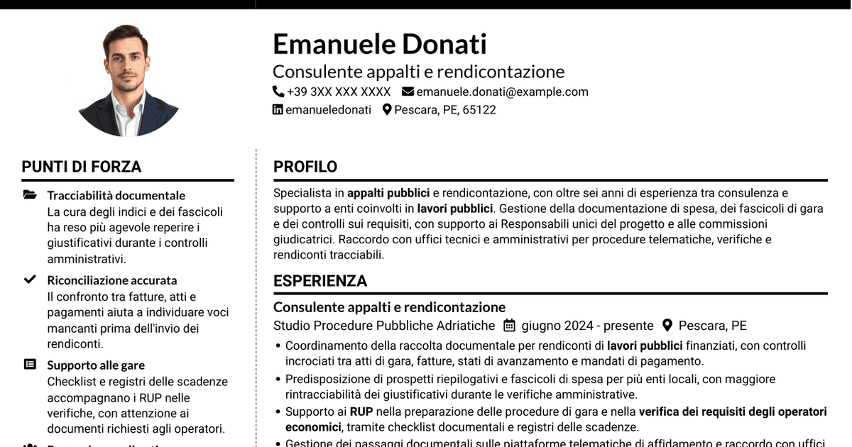 7 modelli di CV per Esperto in rendicontazione appalti pubblici, con esempi