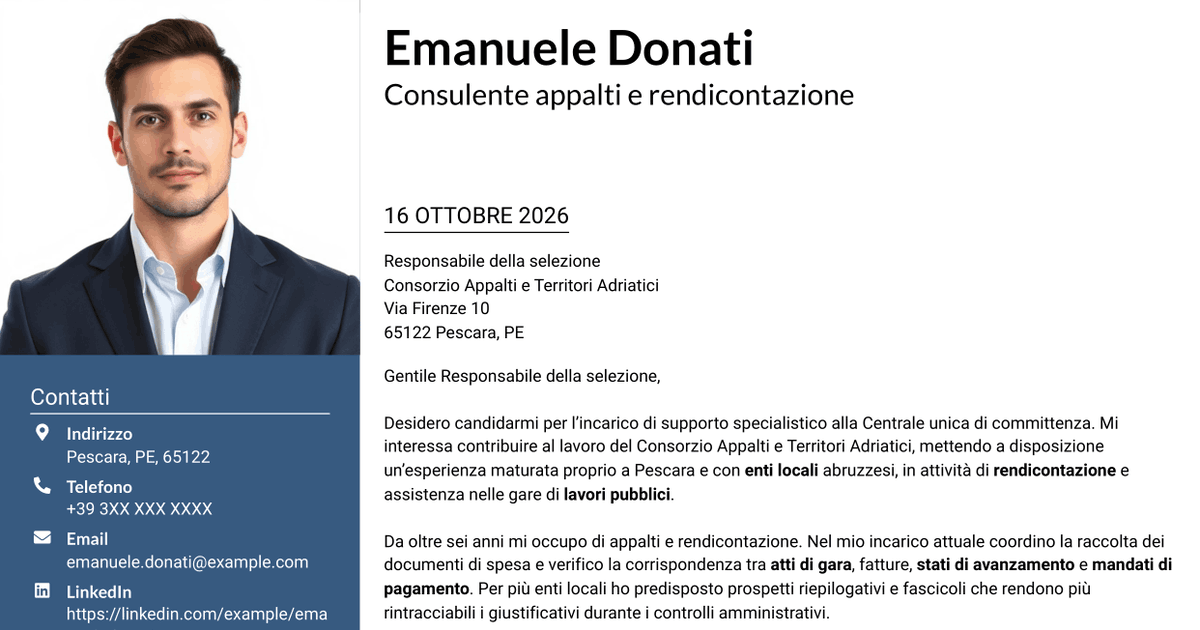 7 modelli di lettera di presentazione per Esperto in rendicontazione appalti pubblici, con esempi