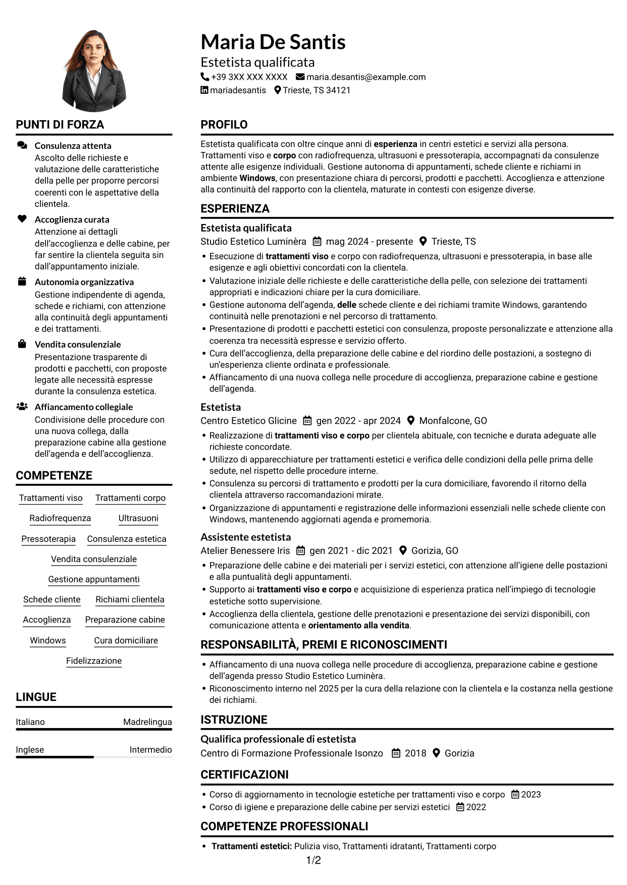 Esempio di curriculum — pagina 1